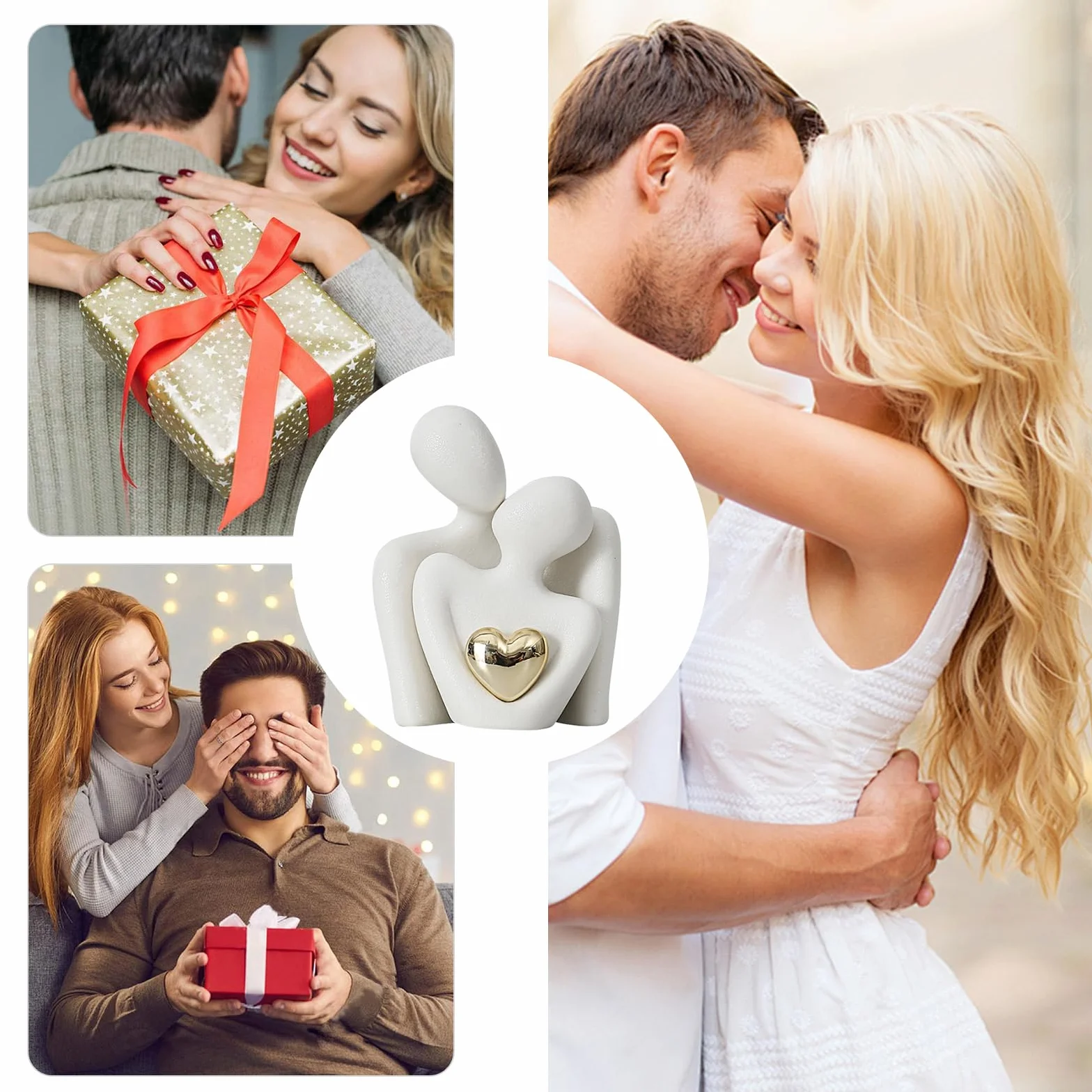 Figurine d'amour en céramique blanche, statuette romantique de couple, décoration moderne pour anniversaire de mariage