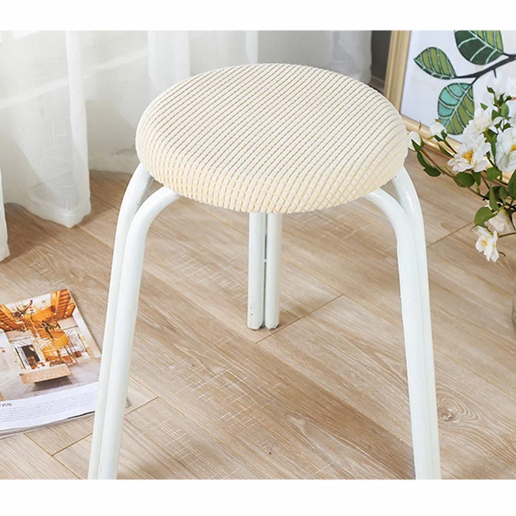 Housse de Tabouret Chaise Extensible Couverture de Tabouret de Barre Ronde Epaisse Stretch-Able, Beige