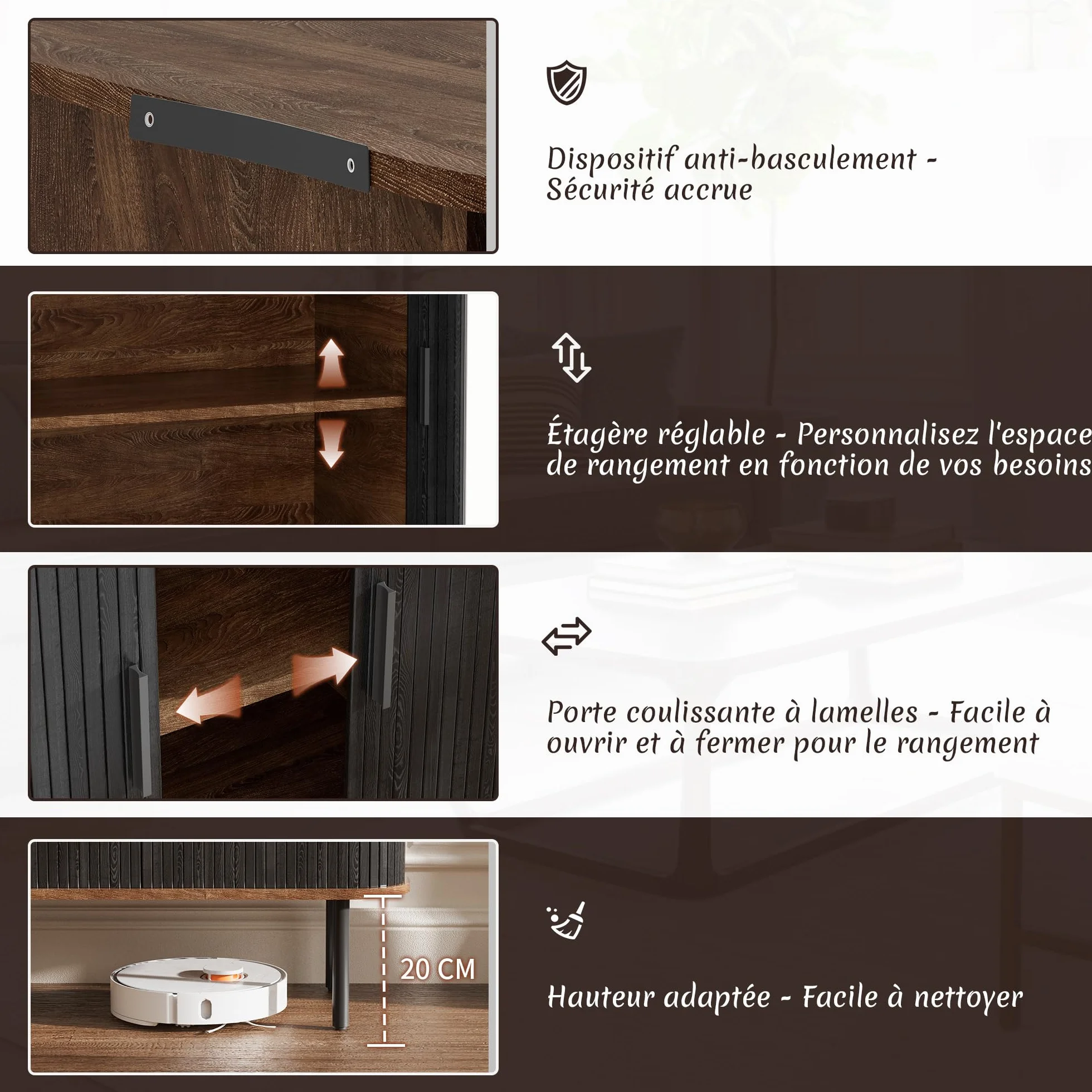 BonVache Meuble de Cuisine, Buffet à 2 Portes coulissantes, Armoire de Rangement avec étagères réglables, Buffet en Bois pour Cuisine, Salle à Manger, Salon, Noir