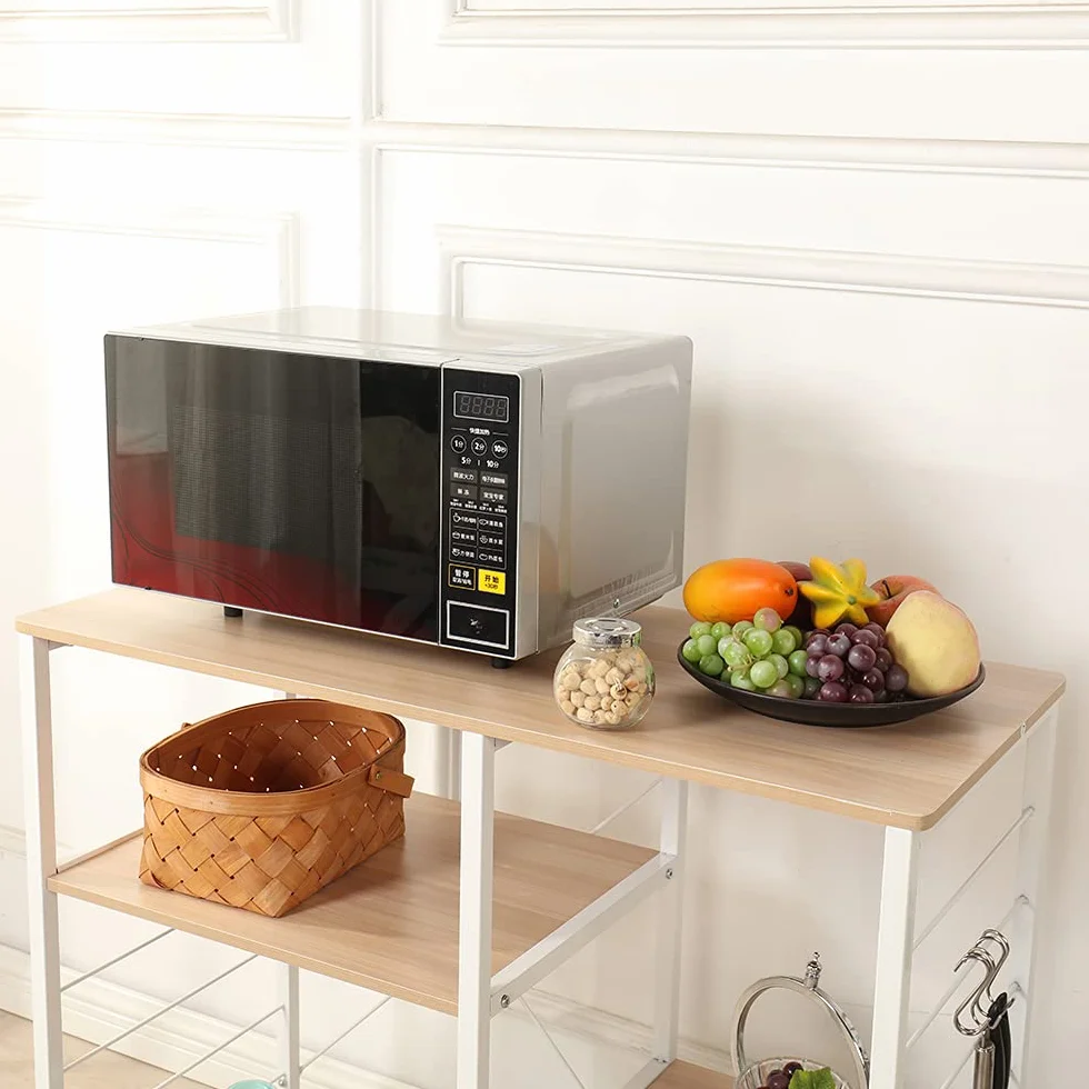 SogesHome Meuble de Rangement Étagère Cuisine Étagère de Boulangerie Support pour Four à Micro-Ondes avec Petits Crochets pour Cuisine, 90 x 40 x 83 cm