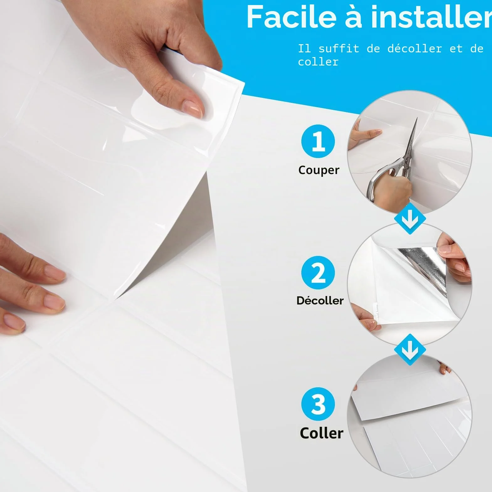 Art3d 10 feuilles autocollantes carreaux muraux crédence métro 30x30cm blanc