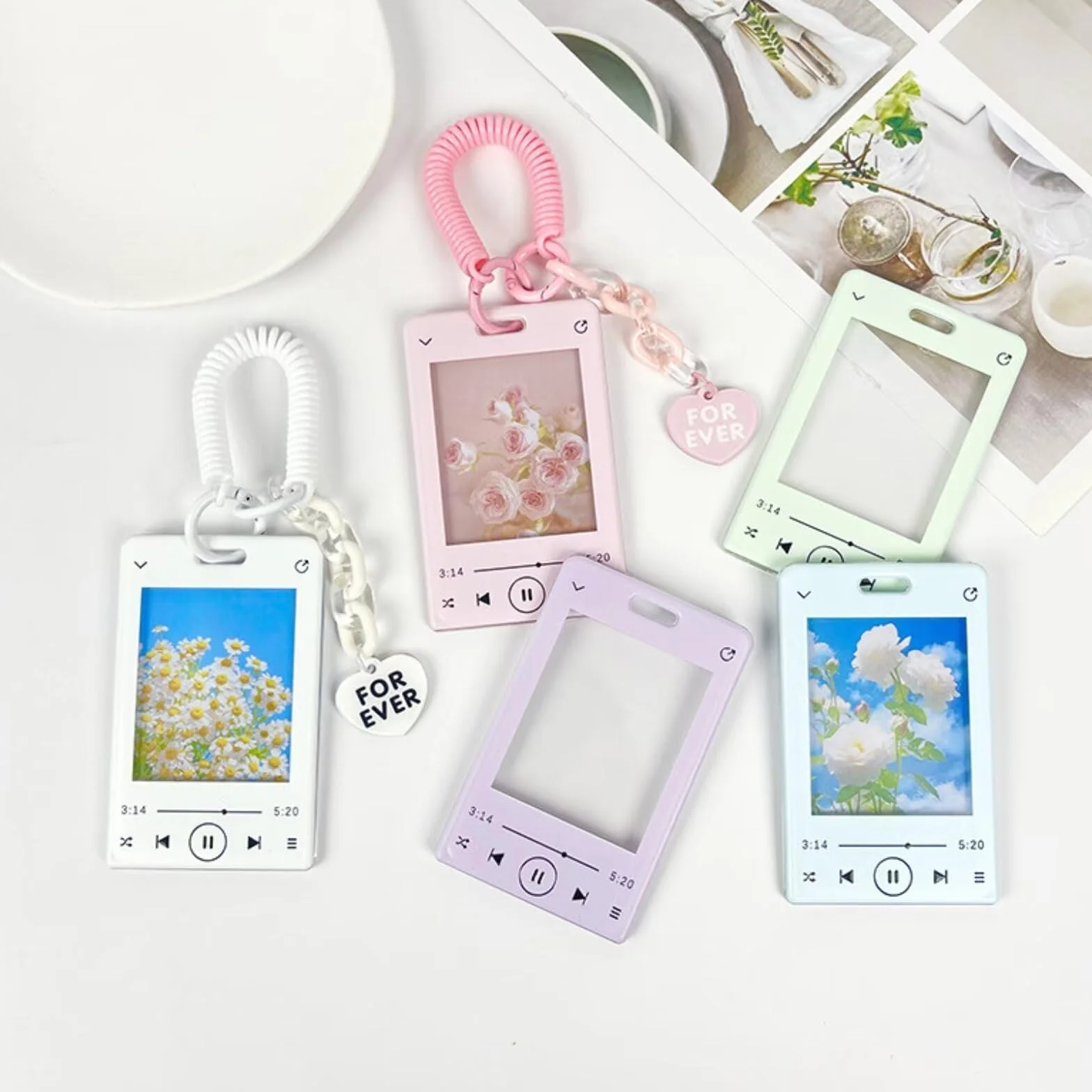 Lecteur de Musique Kpop Photocard Porte-Clés, Cadre Photo Acrylique 3x4 Pouces, Album Kpop Rose