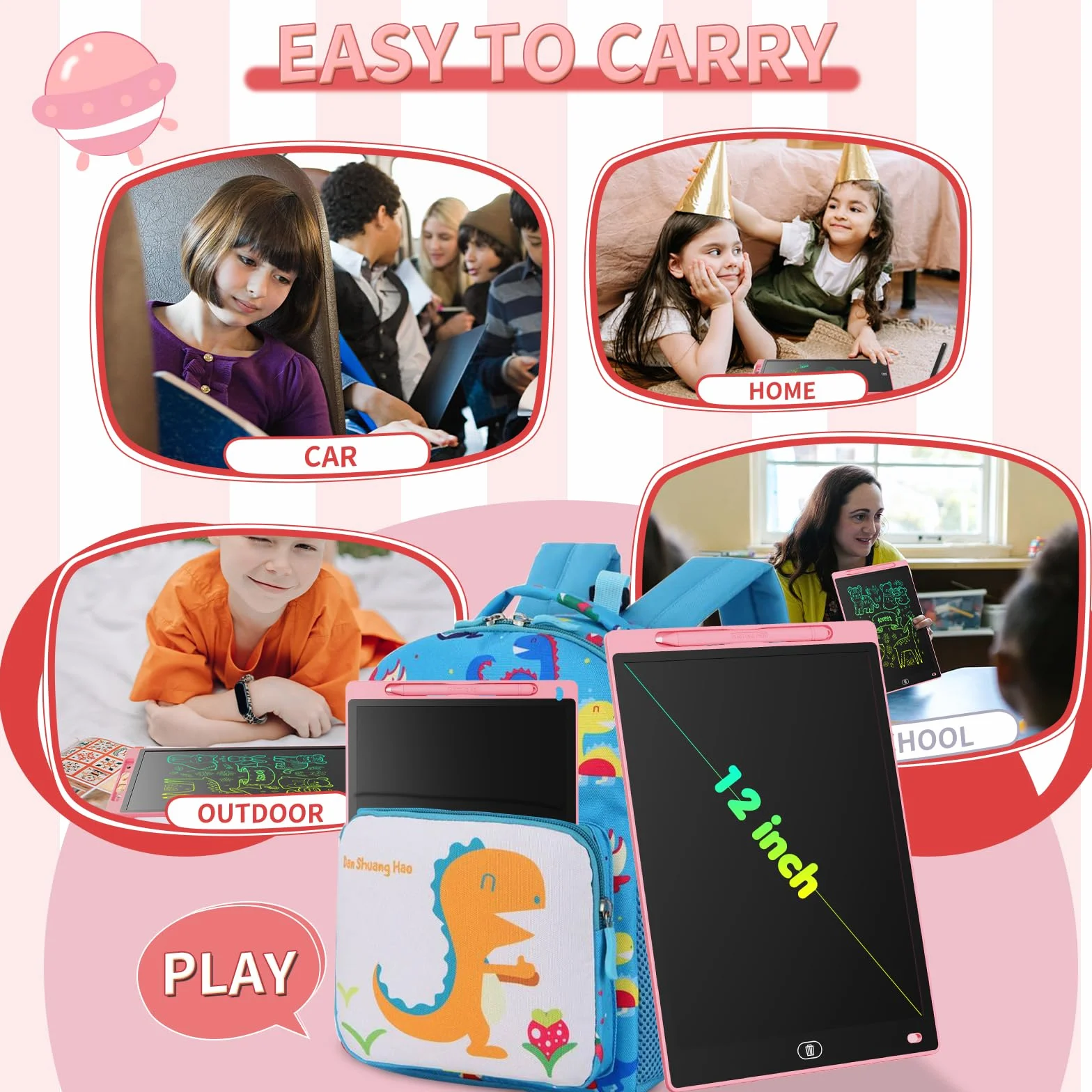 Genialba Tablette D'écriture LCD Colorée 8,5 Pouces, Planche À Dessin Effaçable Portable, Cadeau Enfants 3-7 Ans Rose&Bleu