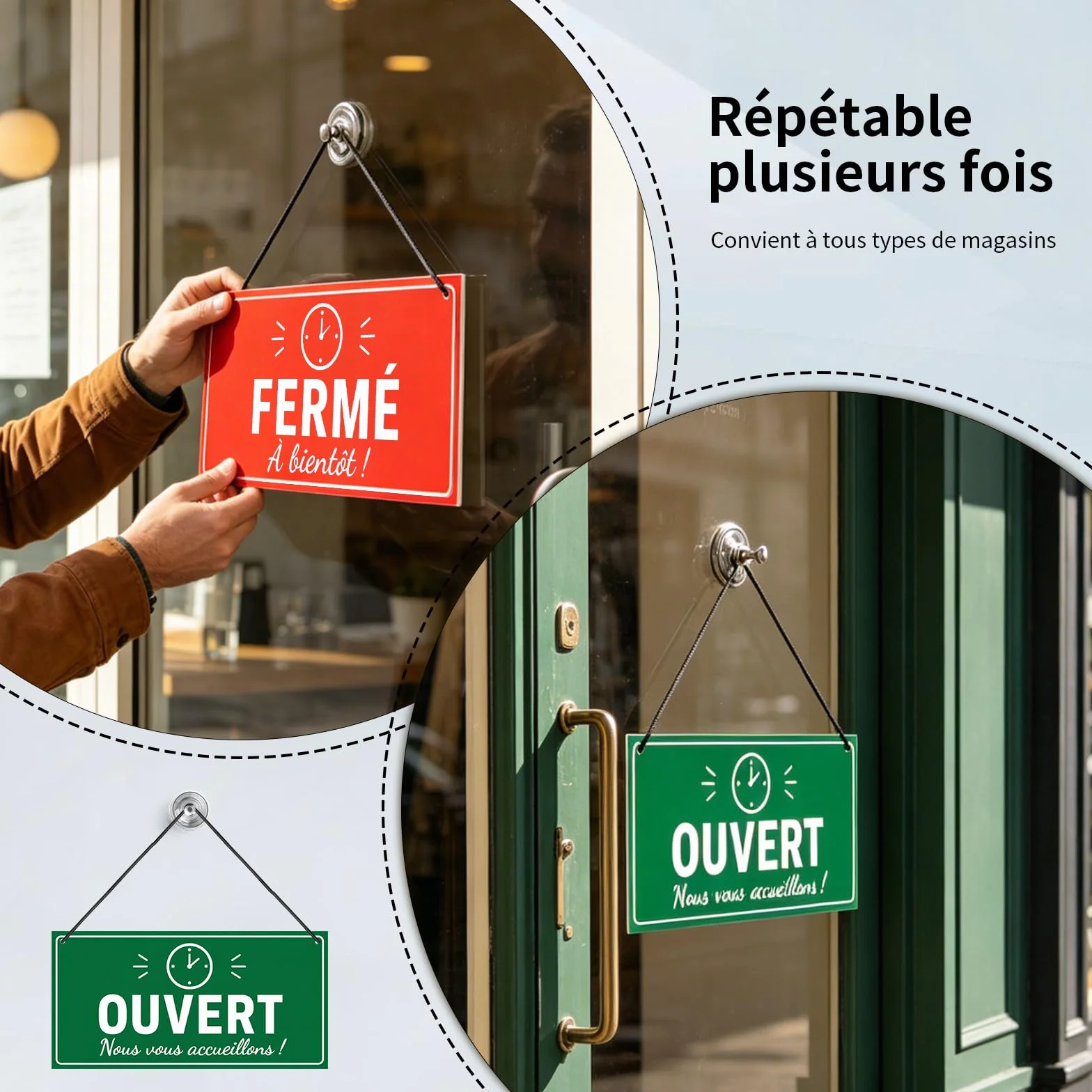 Panneau Ouvert Fermé 30x15cm Pour Store Et Boutique, Pancarte De Porte Double Avec Cordelette