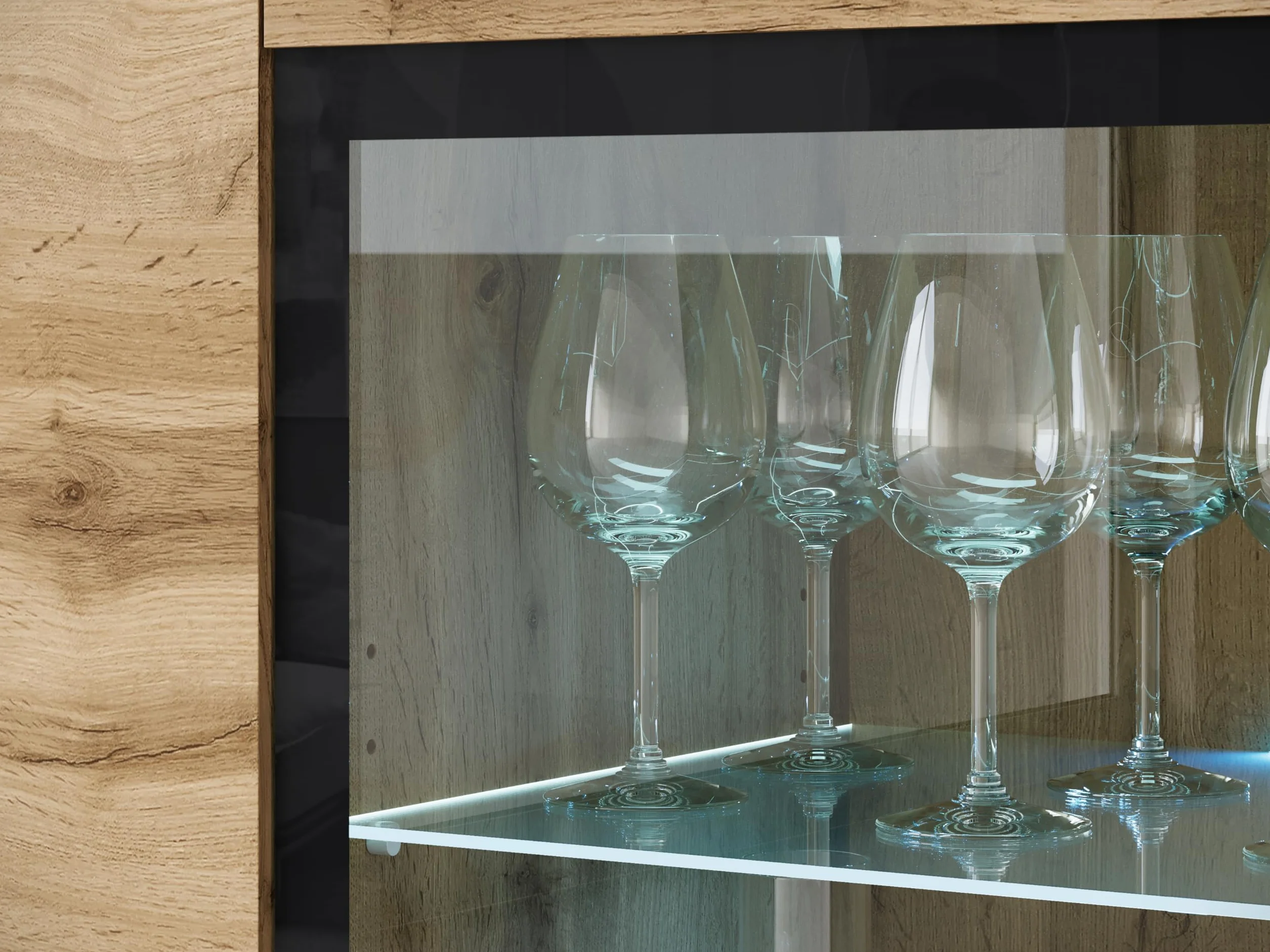 MINIO go for it - Buffet Salle a Manger Veve, Buffet Haut 120 cm Longueur, Meuble Vitrine Chêne Wotan - sans éclairage LED