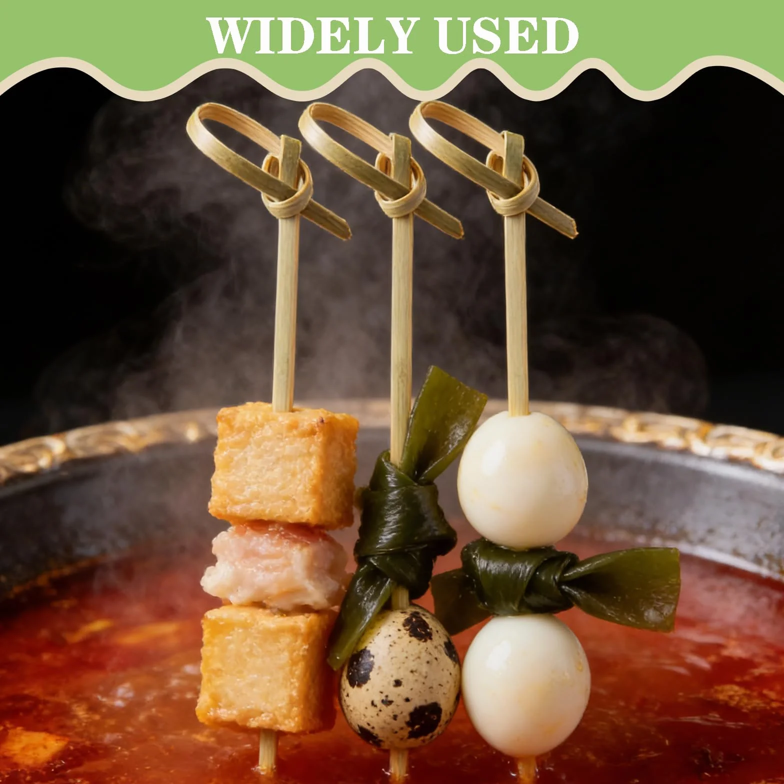 Pique Aperitif Bambou Vert 12cm 300 Pièces Brochette en Bois Naturel pour Cocktail Buffet