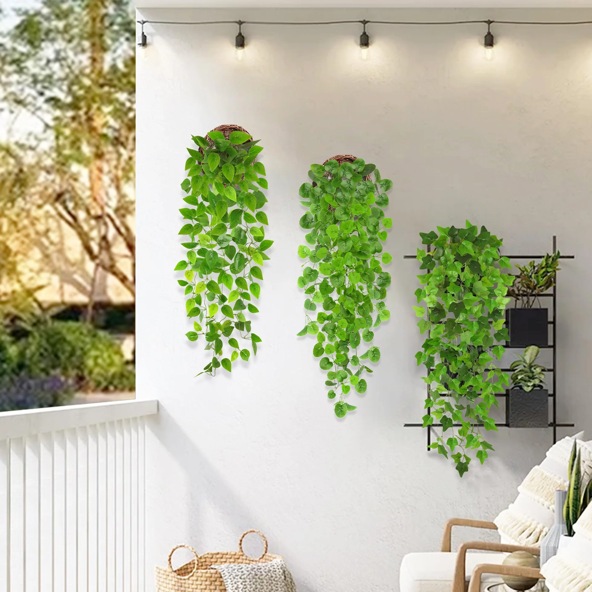 ROLLWAY Fausse Plante Tombante Artificielle Verte Lierre Décoration Intérieur Extérieur
