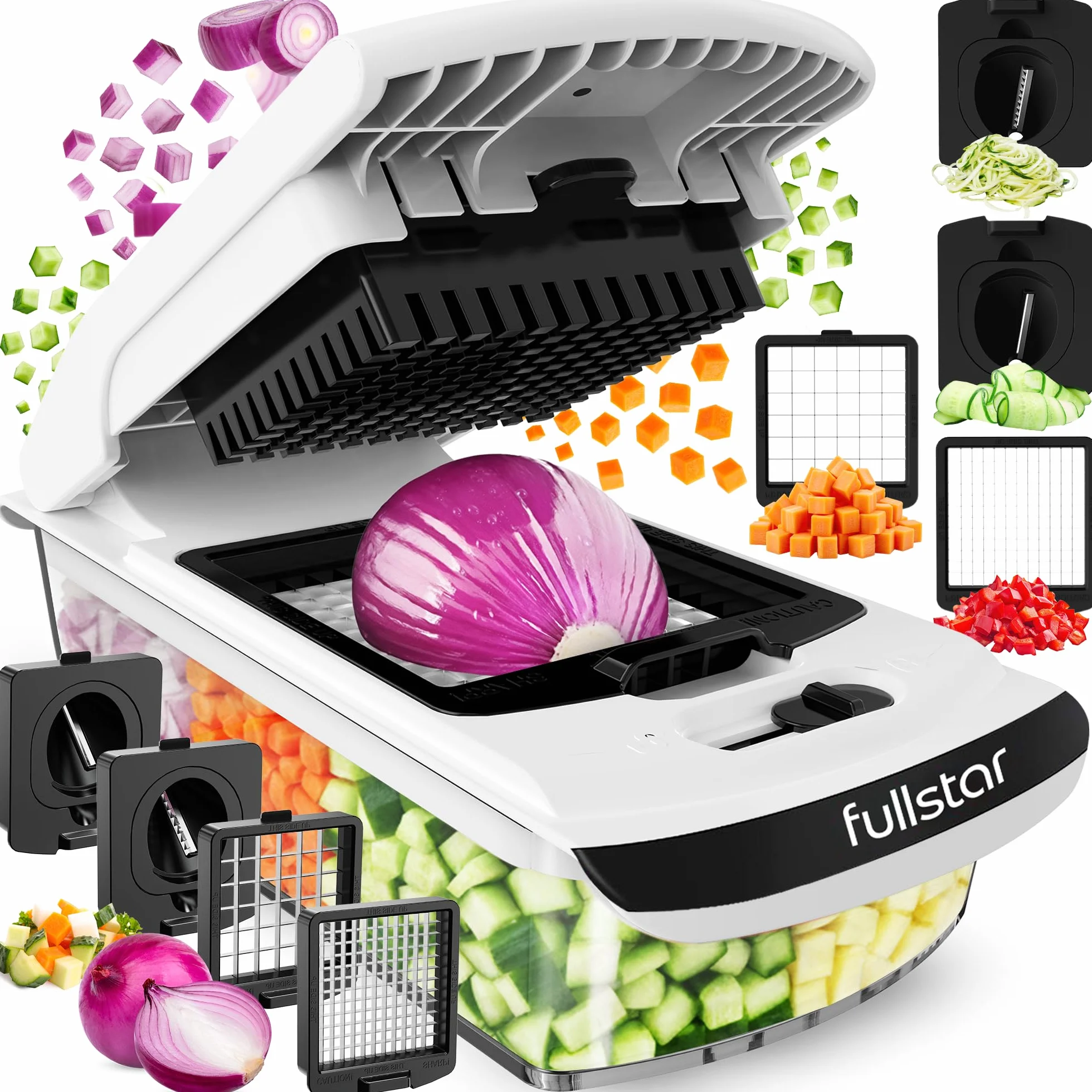 Fullstar Coupe Légumes Multifonction Spiraliseur Découpe Cube Hachoir Manuel 4-en-1 Blanc