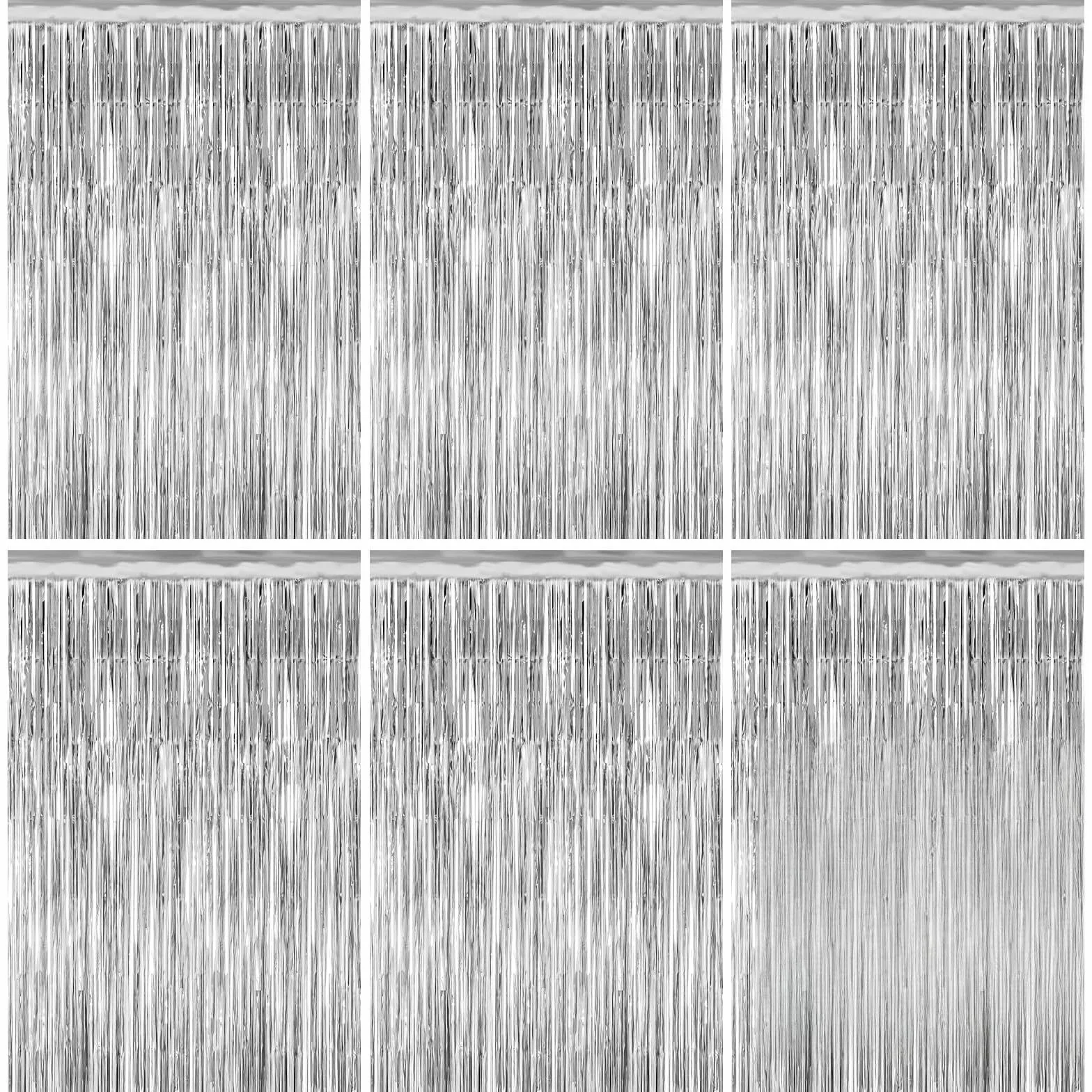 Rideau Métallique Argenté à Franges 1m x 2m Tinsel Décoration Brillante pour Fête Mariage Anniversaire