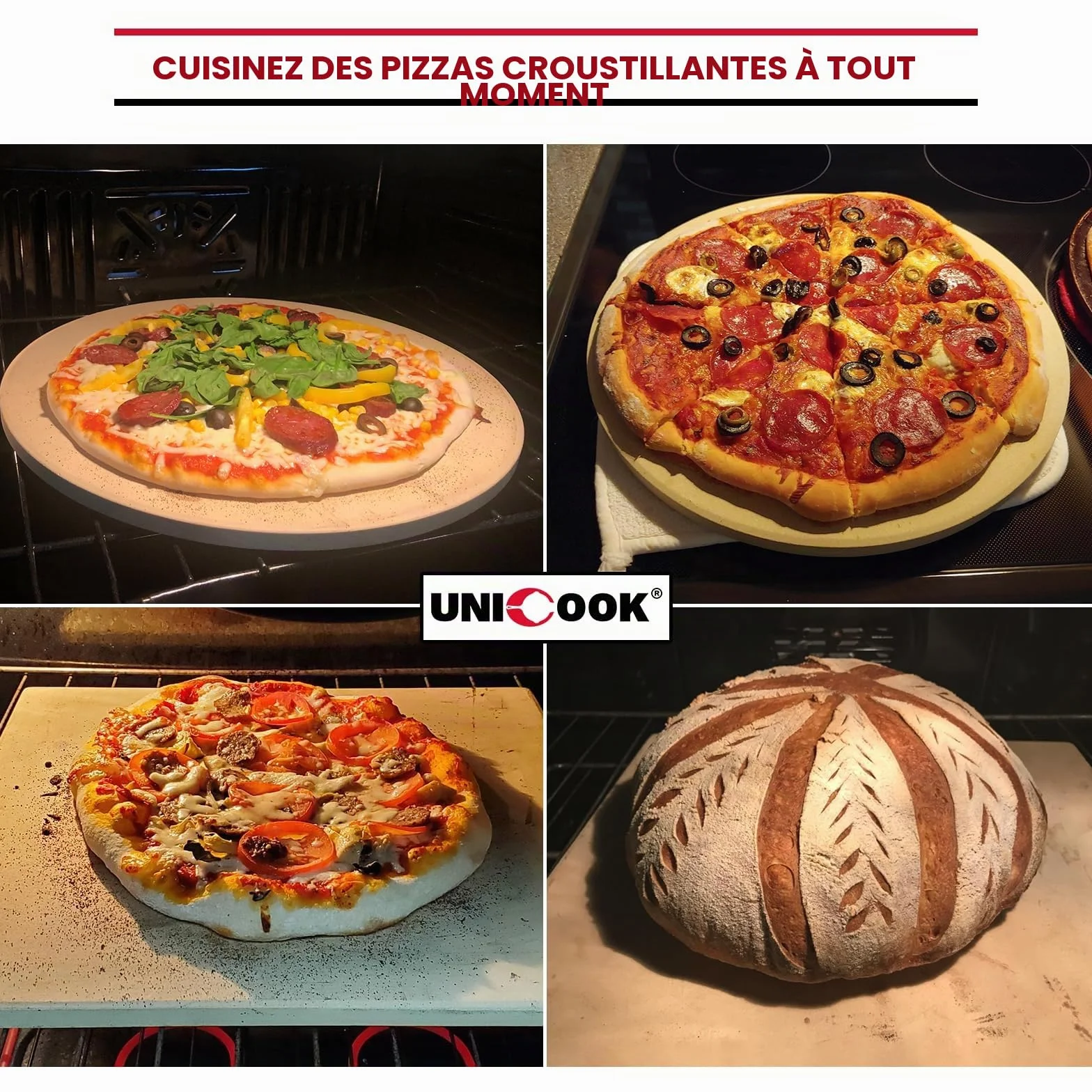 Unicook Pierre À Pizza Carrée 30,5 Cm, Pierre De Cuisson En Céramique Robuste Pour Four, Barbecue Et Gril, Idéale Pour Faire Des Pizzas À Croûte Croustillante, Du Pain, Des Biscuits Et Plus Encore