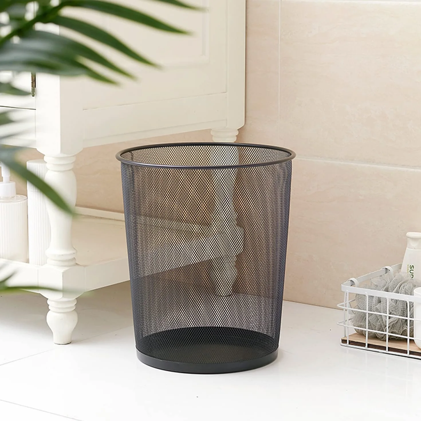 Corbeille à Papier Bureau Noir 9L Métal 4-Pack Poubelle Design Maille Aérée