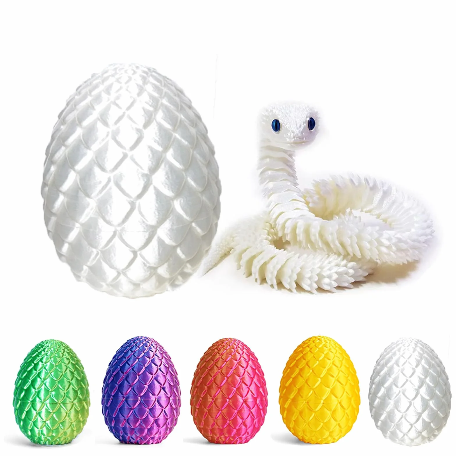 Serpent en Oeuf 3D Imprimé 12", Jouet Fidget Articulé, Décoration Pâques Maison