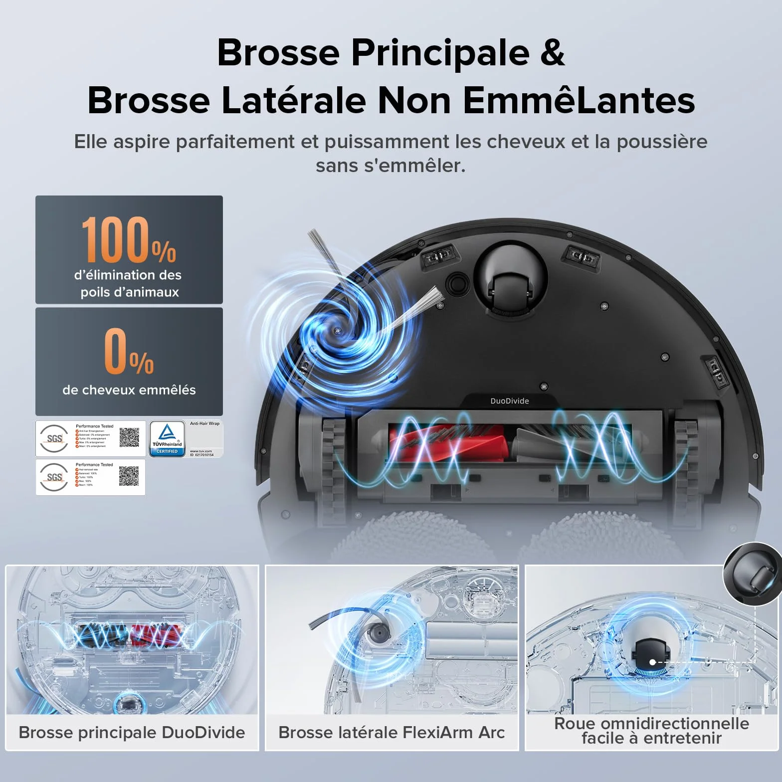 roborock Qrevo Edge S5A Aspirateur Robot 18500 Pa, Robot Aspirateur Laveur avec Double Système Anti-Enchevétrements, DuoDivide Brosse & FlexiArm Serpillière, ChÃssis AdaptiLift. Lavage à l'eau Chaude