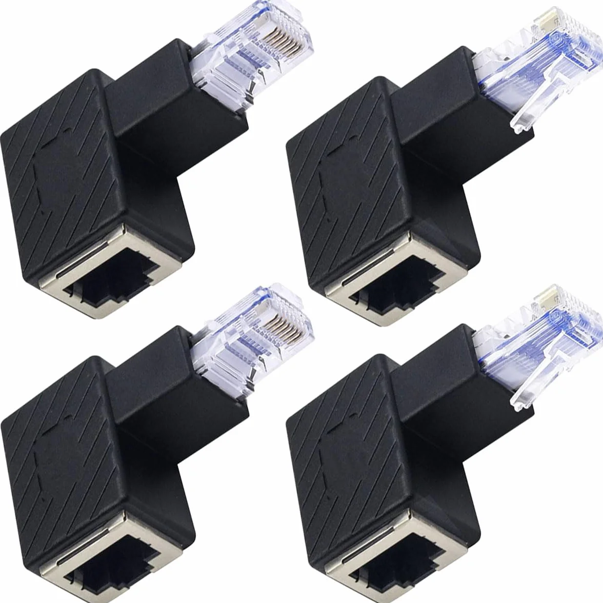 4 szt. RJ45 adapter kątowy RJ45, 90 stopni RJ45 męskie do żeńskiego, złącze sieciowe Cat6 LAN do drukarek, laptopów, routerów (Up Angle+Down Angle)