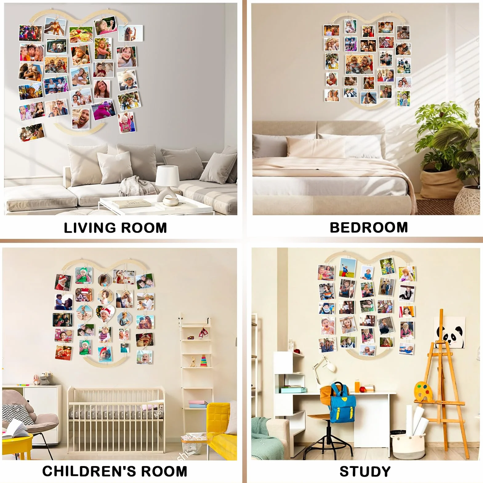 Cadre Photo Mural en Bois à Pince Pele Mele Decoration Maison
