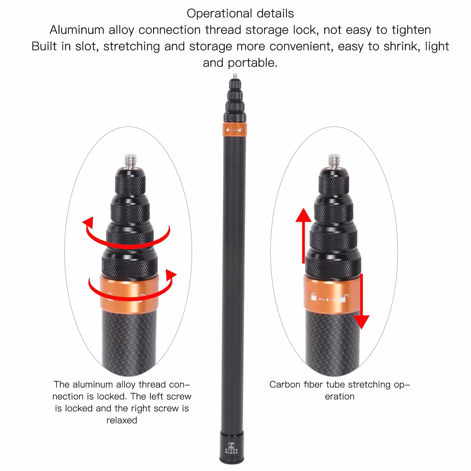 Kamera Ruchowa Selfie Stick Przykręcana Kamera Sportowa Kijek do Selfie z Włókna Węglowego Panoramiczna Akcji Kij Teleskopowy Nadaje się do Insta 360x3, One Rs, Go 2,