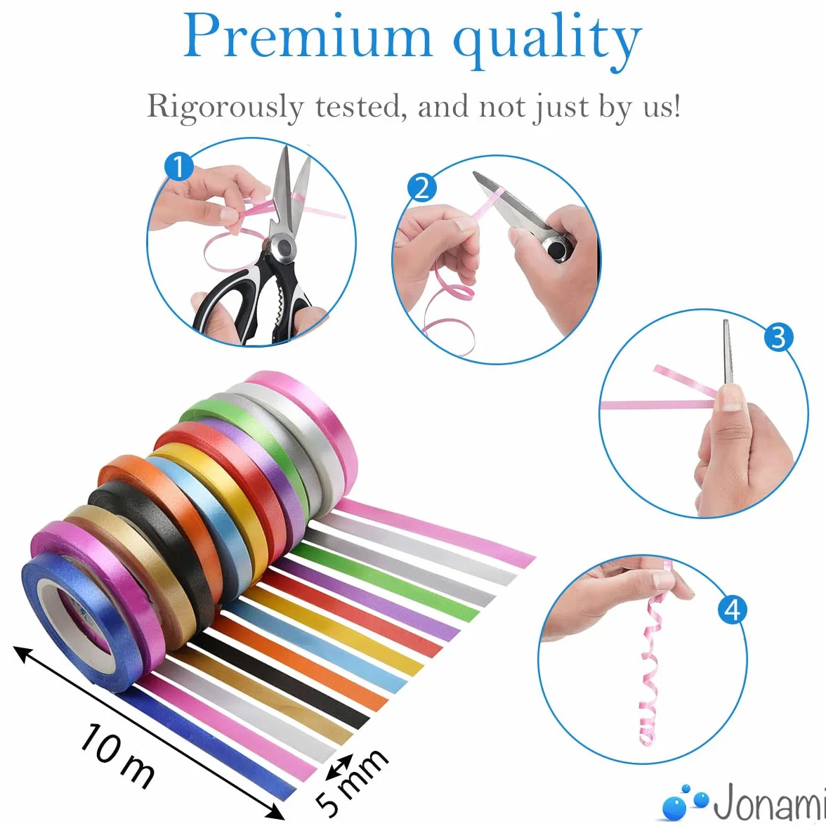 Ruban Bolduc Pailleté à Boucles pour Emballage Cadeaux (48 pcs., 10 m, 5 mm)