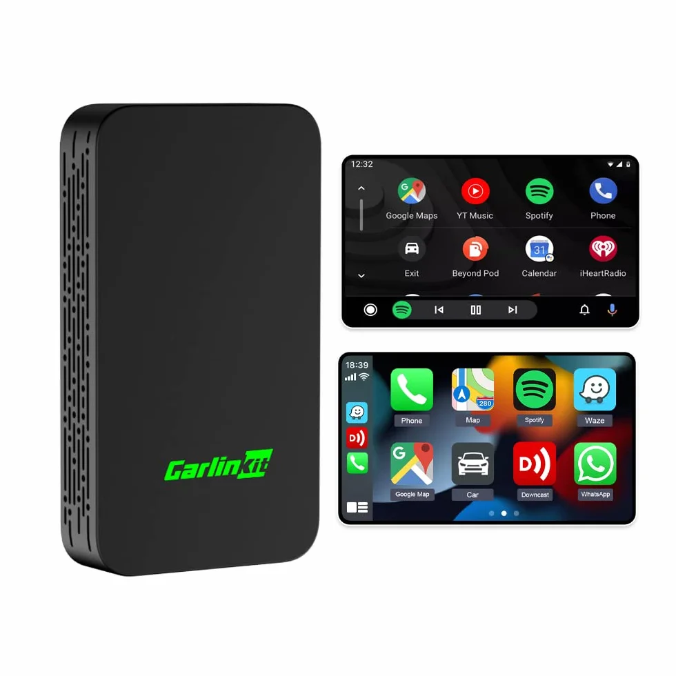 Carlinkit Bezprzewodowy adapter CarPlay 5.0 i Android Auto 2 w 1, do samochodów przewodowych Apple CarPlay lub przewodowych funkcji Android Auto, (rok modelu: 2017 do 2024). Obsługa asystenta