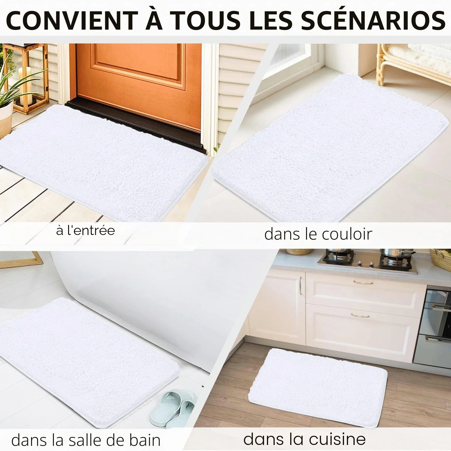 Tapis de bain antidérapant microfibre 50x80 cm blanc