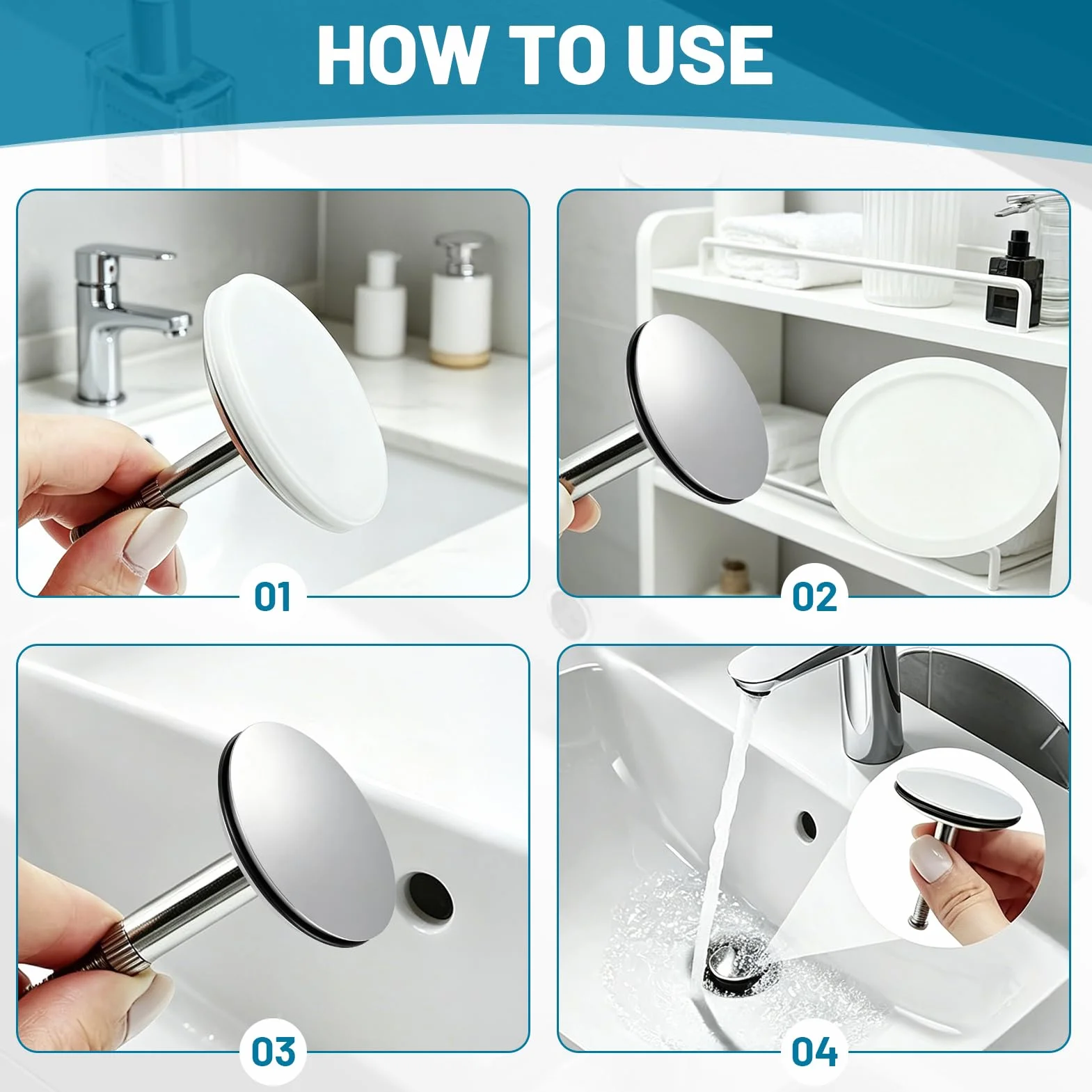 Bouchon de Baignoire 43mm Universel en Laiton, Vidange Réglable Double Joint Étanchéité, Sans Outil pour Éviers et Baignoires (45-65mm)