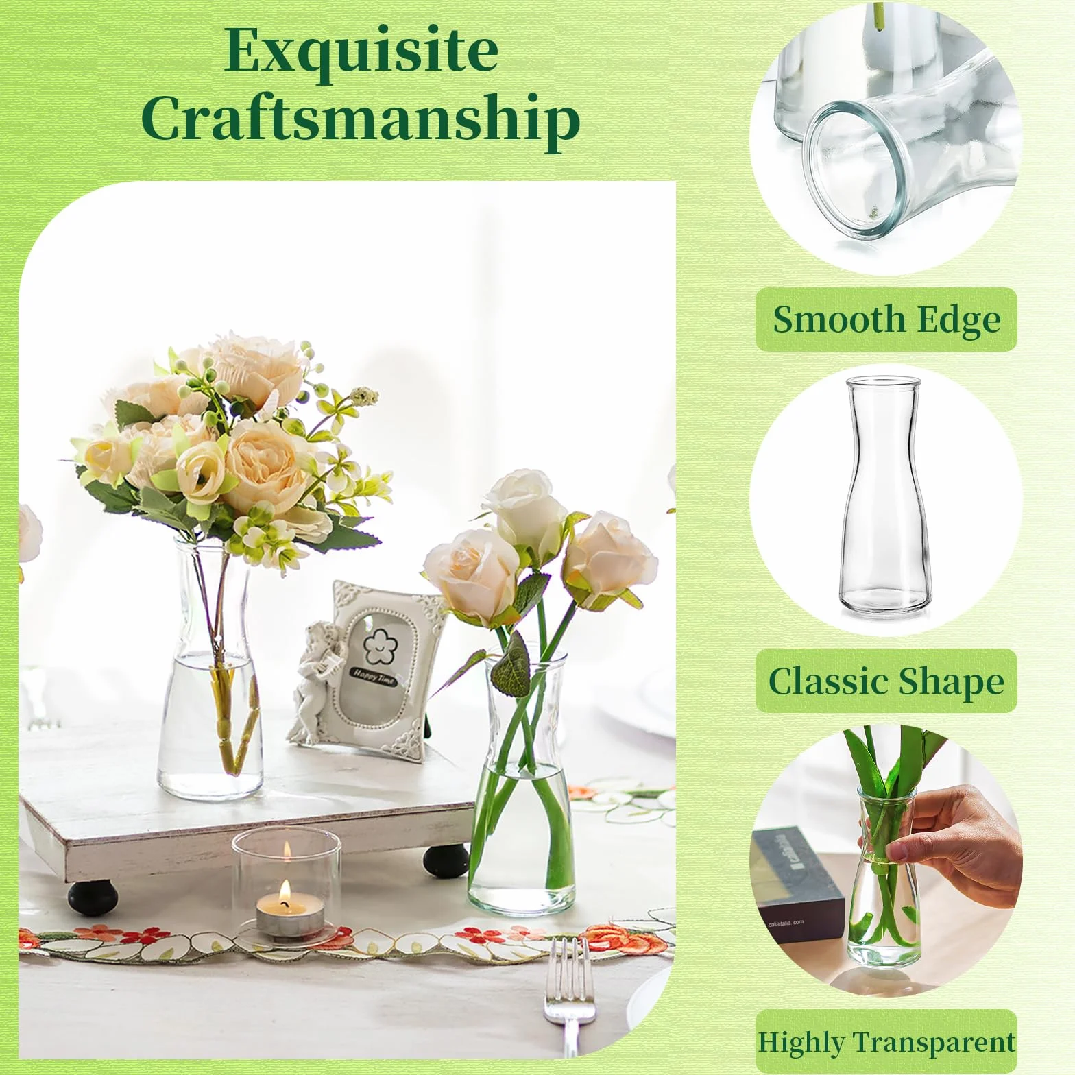 Hewory Petites Vases pour Décoration de Table de Mariage : Lot de 12 Vases en Verre Petites Vases de Table pour Décoration de Mariage - Vase à Fleurs en Verre Moderne Petites Vases en Verre Fines pour