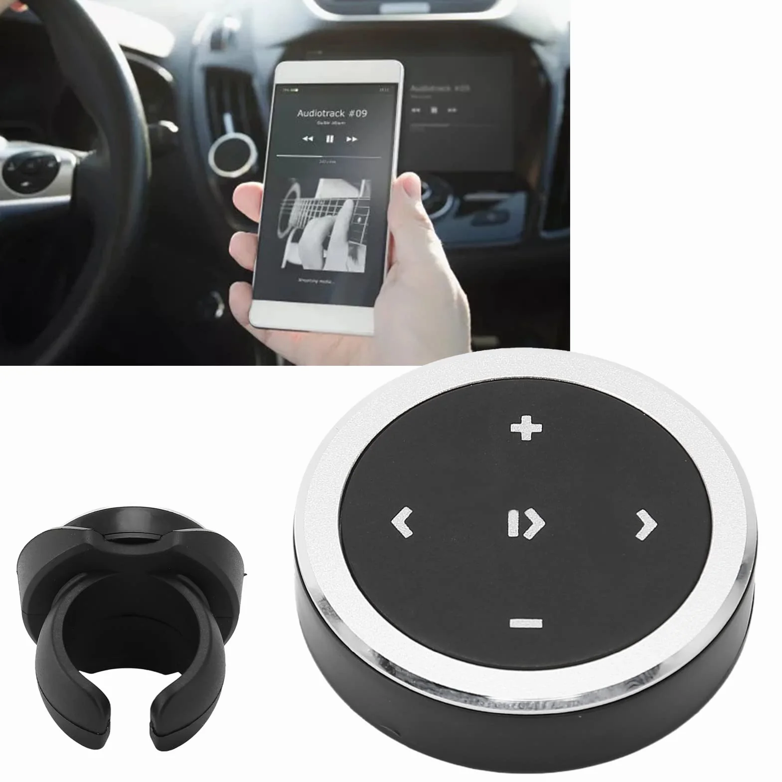 Bezprzewodowy Pilot Bluetooth z Przyciskiem Multimedialnym do Kierownicy Samochodu, Uruchamianie Siri, Sterowanie muzyką, Selfie, Kompatybilny z IPhonem i Androidem