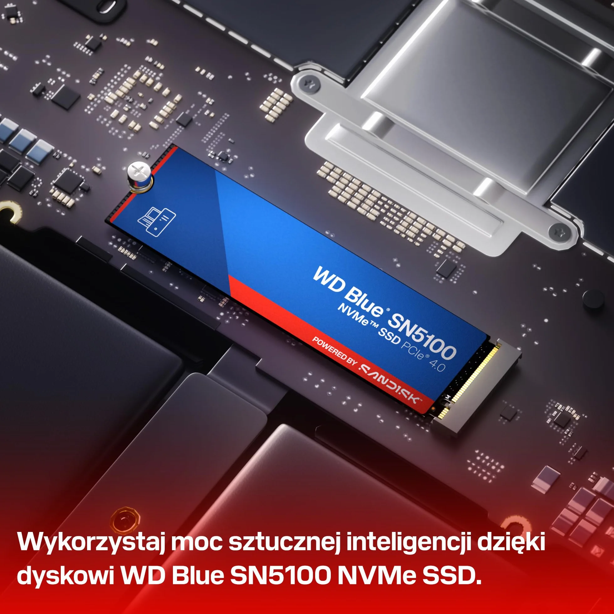 WD Blue SN5100 500 GB NVMe SSD (odczyt do 6 600 MB/s, M.2 2280, PCIe Gen 4.0, nCache 4.0, technologia Sandisk 3D CBA NAND, oprogramowanie do migracji danych Acronis True Image)