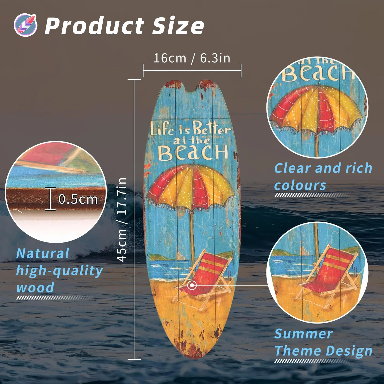 Planche à Pagaie Deco Murale Bois 4 Pièce, Décoration Intérieur Piscines Plage