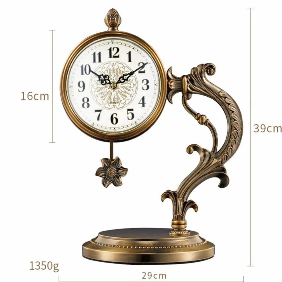 Horloge de cheminée Pendule cuivrée pour Salon Grande Horloge Bureau étude Piles
