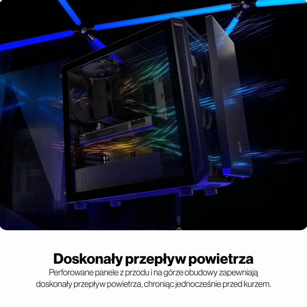 ENDORFY Arx 700 Air, przestronna obudowa ATX, wentylatory 5x140 mm w zestawie, wysoka kompatybilność z wieloma komponentami, miejsce na dwie chłodnice do 360 mm, góra i przód z przewiewnej siatki mesh