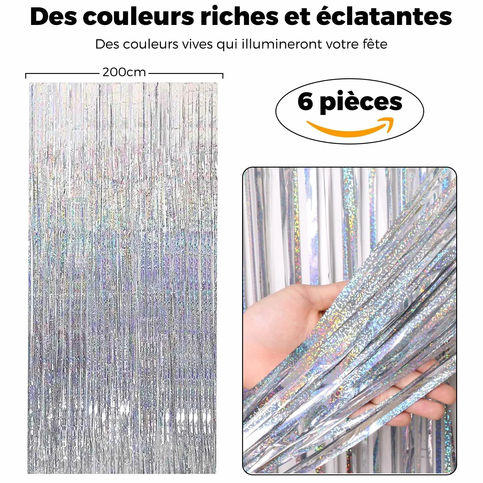 KOOSREEL Rideaux Métallique Tinsel Argent 1×2m Décoration Paillettes Nouvel An Fête Mariage Anniversaire Aluminium