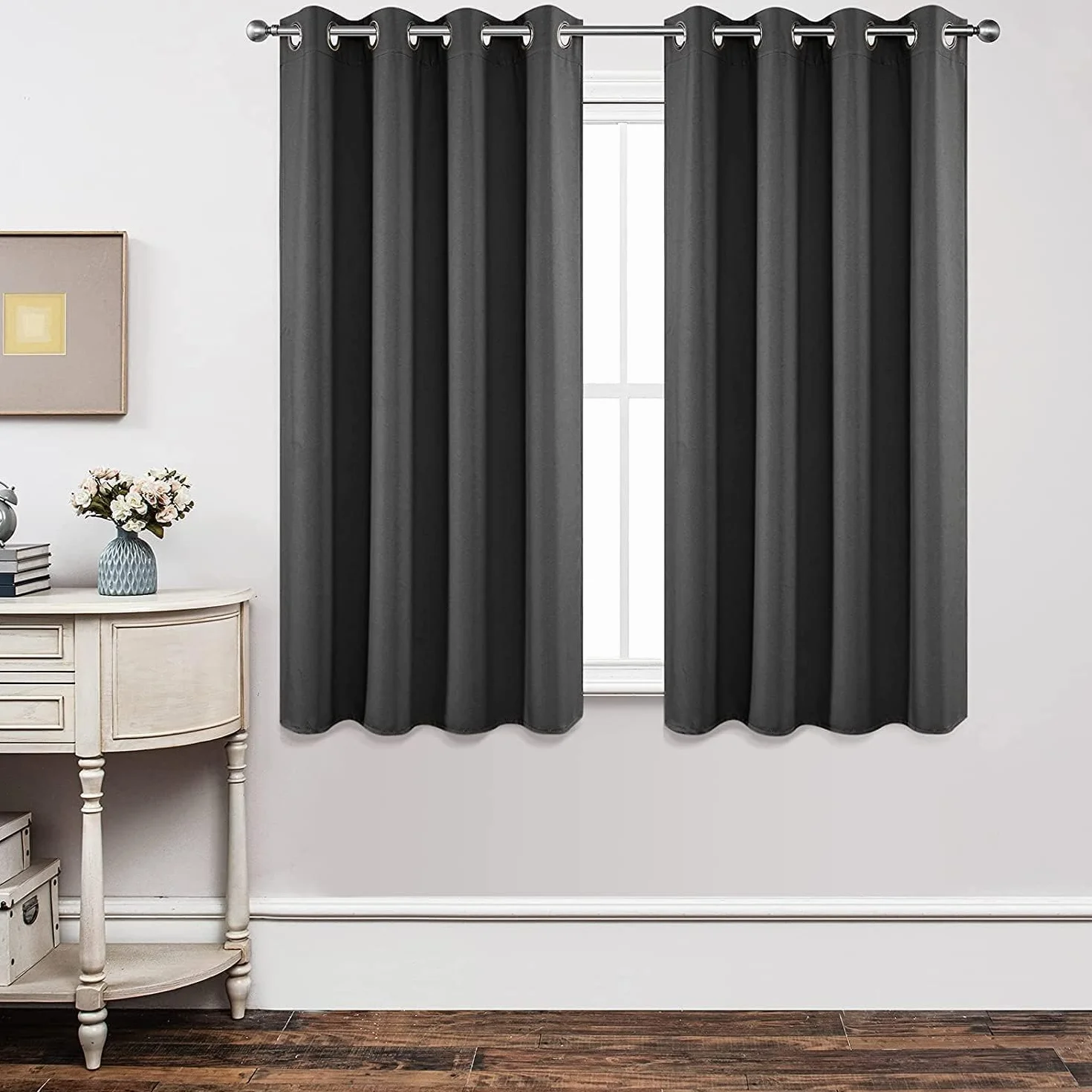Joydeco Rideau Occultant 2 Pièces L 140 x H 145 Gris Foncé Anti Chaleur Anti UV Isolation Lumière