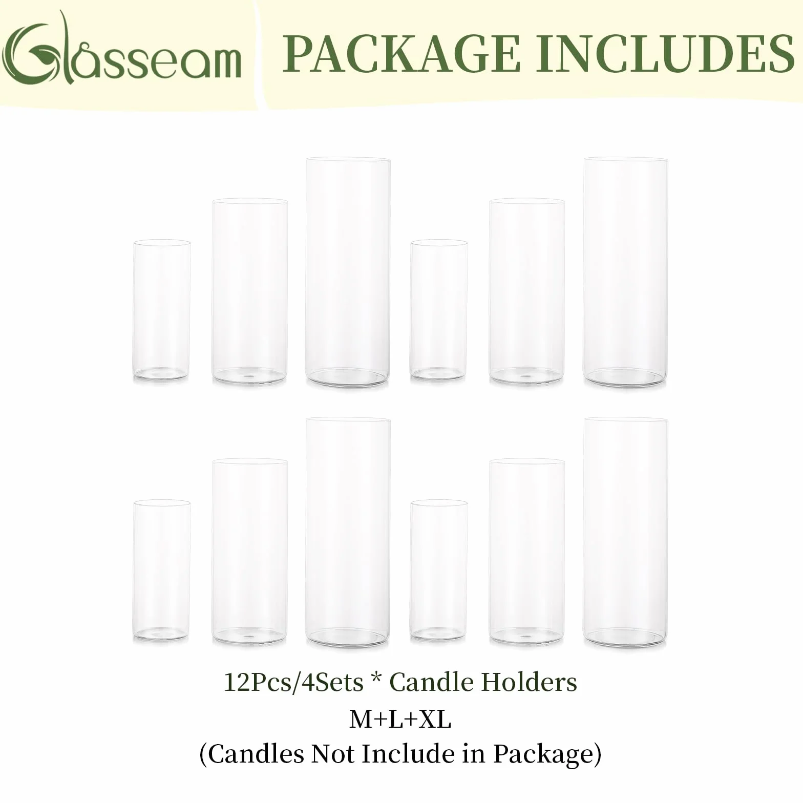 Porte-Bougie Hurricane Cylindre en Verre : Vase À Fleurs Transparent pour Bougies Chauffe-Plat Pilier Votif Bougies Flottantes pour Décorations De Table À Manger (M+L+XL x 4)
