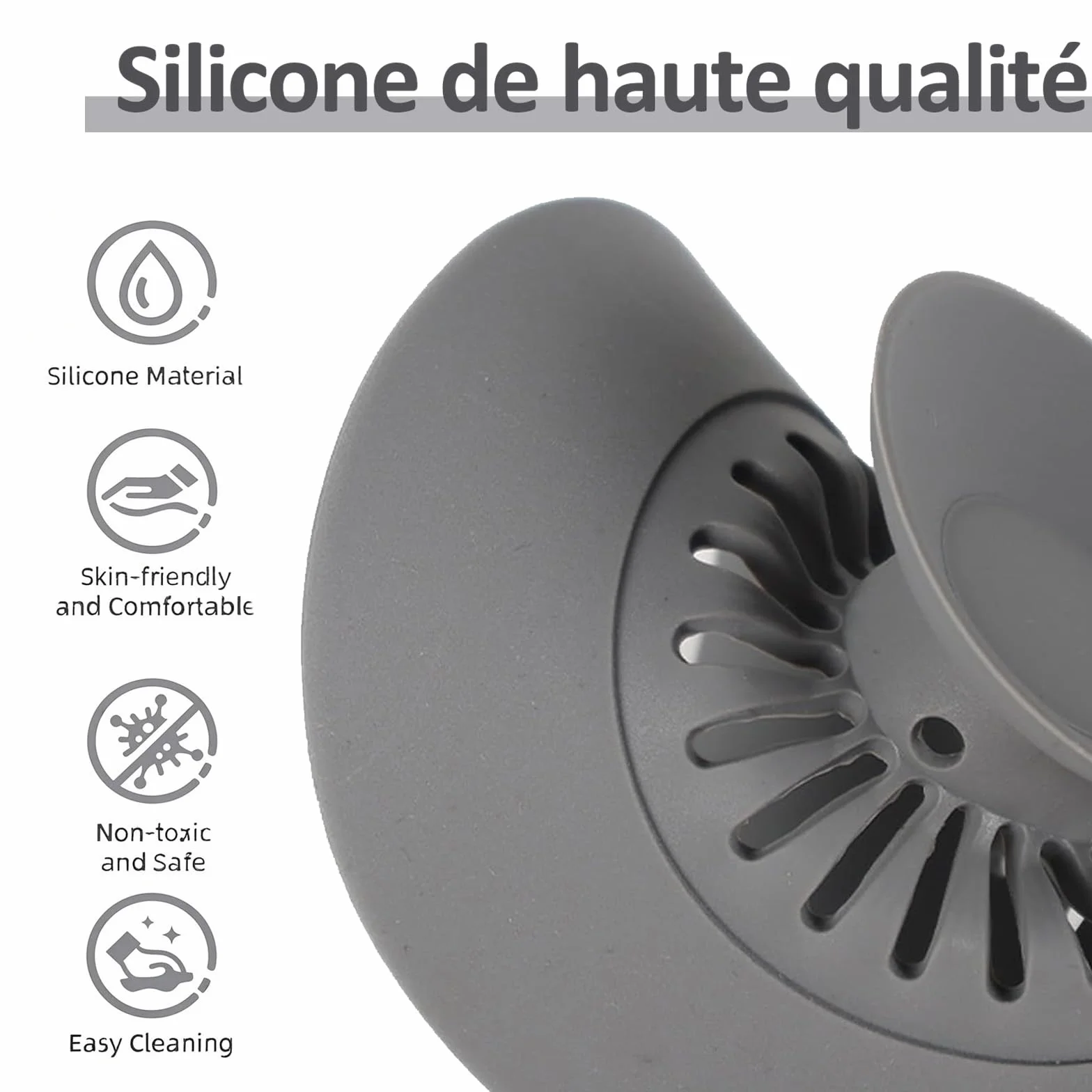 Bouchon Baignoire Universel 2 Pièces Ø 11 cm Pliable Filtre Intégré Cheveux Restes Nourriture Gris