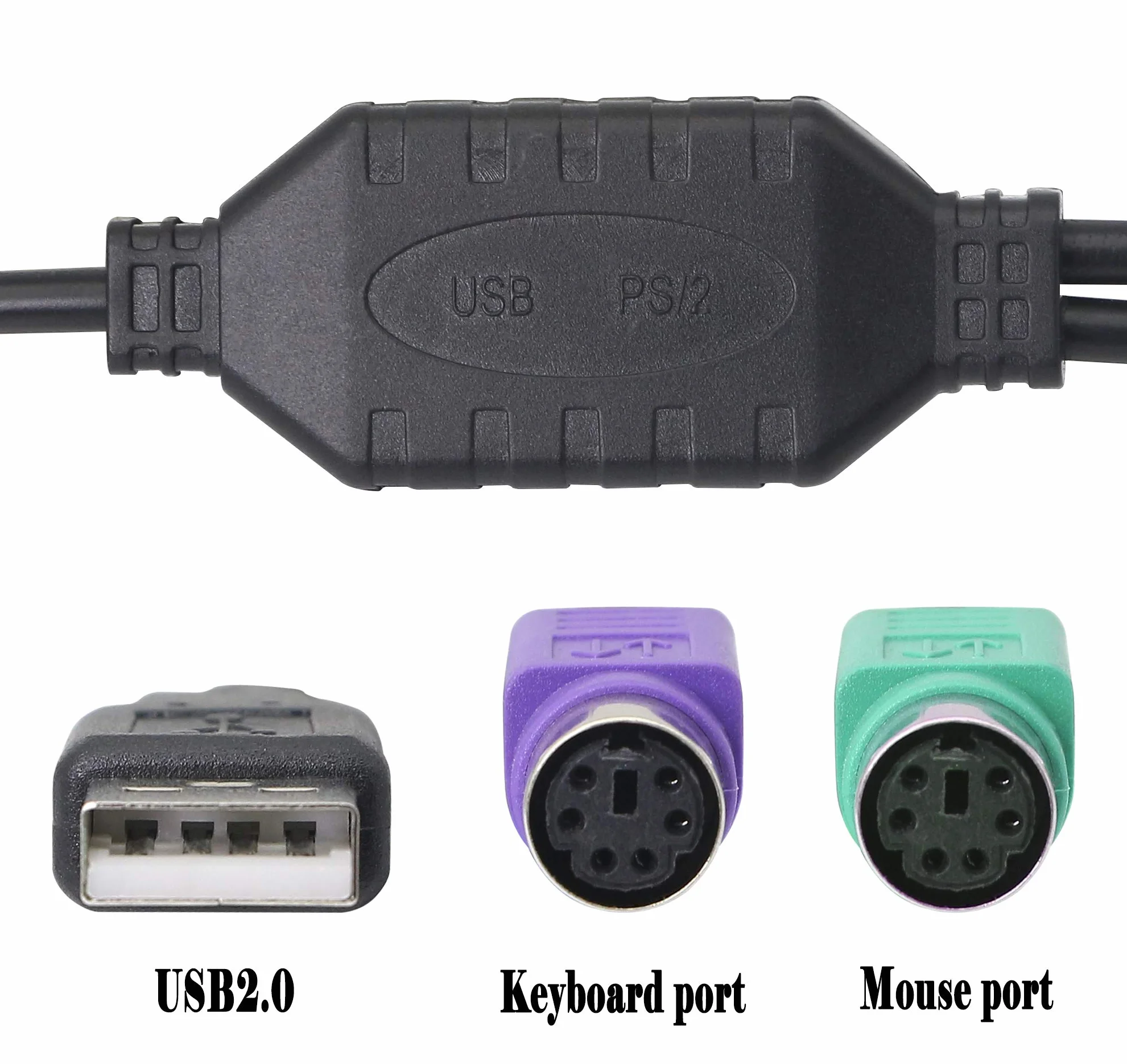HONGLEI Adaptateur USB vers PS/2 Double pour Clavier et Souris Noir
