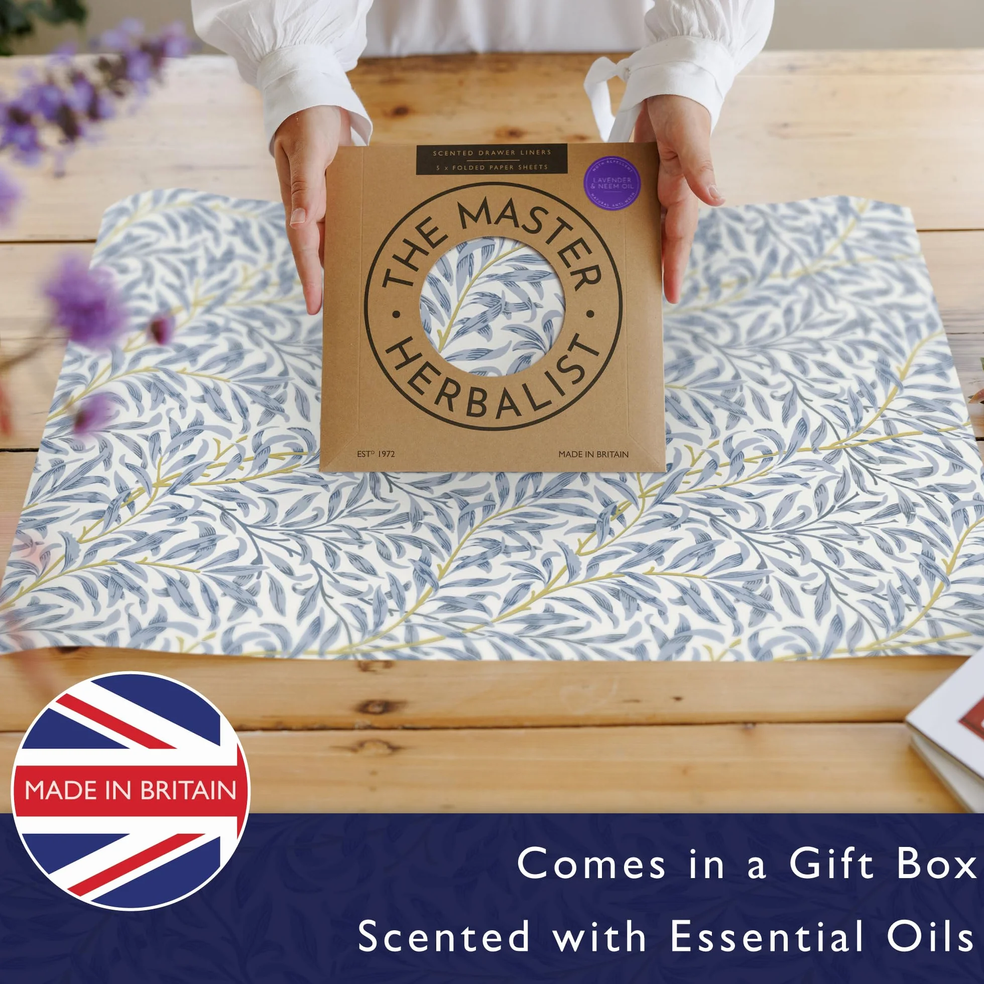 The Master Herbalist Feuilles de Papier parfumées pour tiroir paquet de 5 huiles essentielles Lavender & Neem Oil