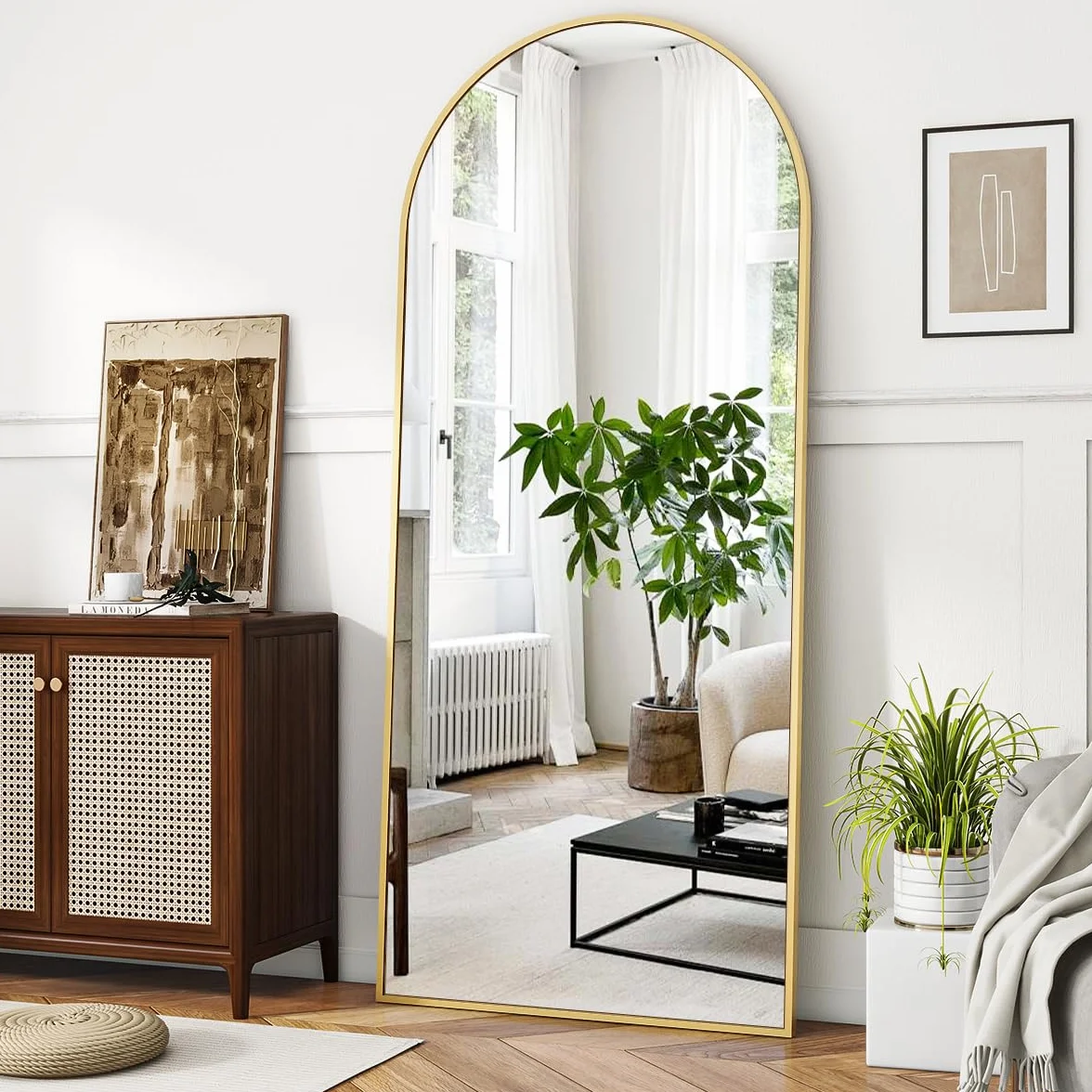 Koonmi Miroir sur pied 171 x 76 cm Miroir arque Verre robuste Doré