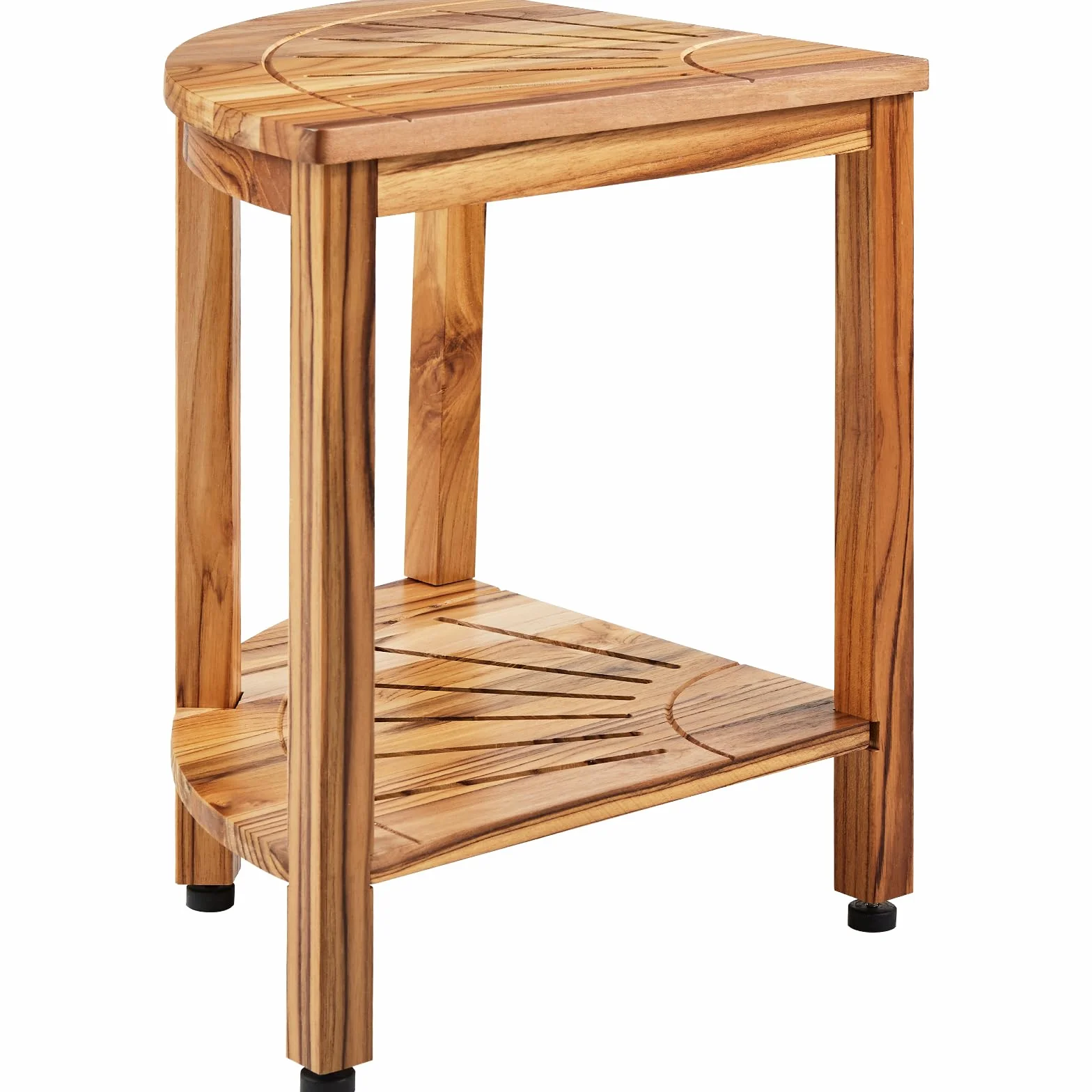 VEVOR Banc de Douche d'angle, Hauteur 47 cm, Rayon 39,2 cm, Tabouret en Teck, Capacité de Charge 227 kg, avec Étagère de Rangement, pour Douche Intérieure et Extérieure, Coin, Salle de Bain, Salon
