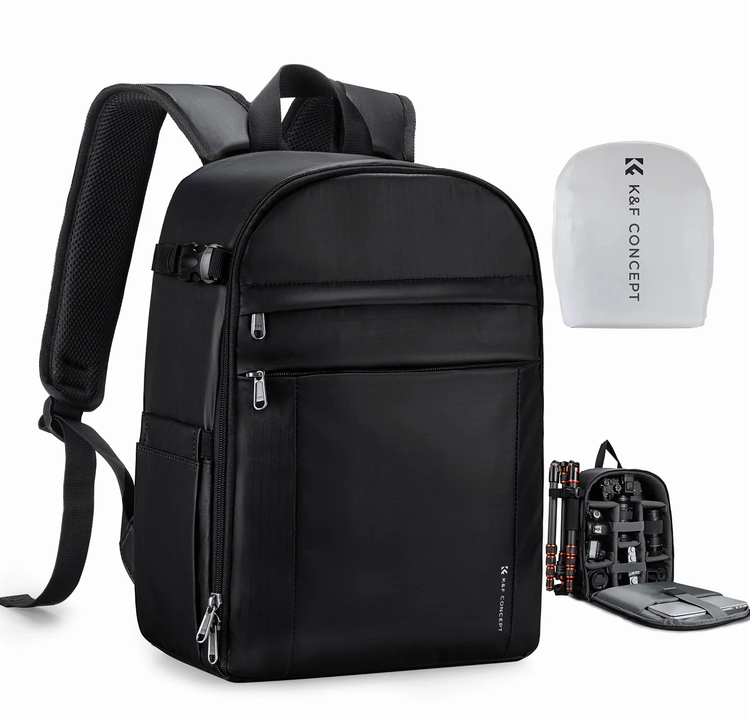 K&F CONCEPT Lekki i wodoodporny plecak na aparat 13 l do profesjonalnych zdjęć, kompatybilny z Sony Canon Nikon, w zestawie przednie kieszenie i uchwyt na statyw
