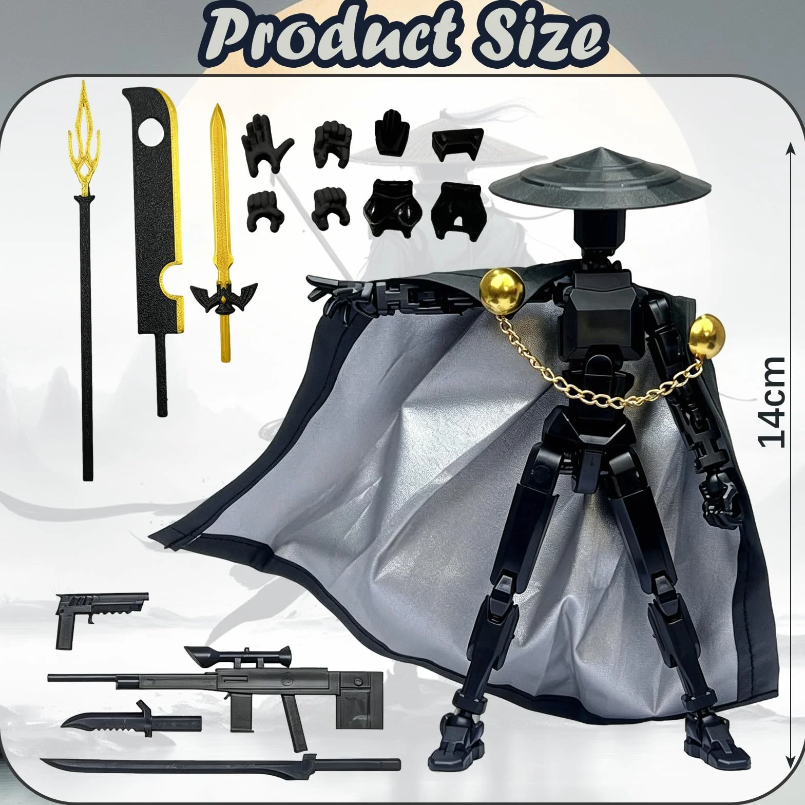 Figurine d'action T13 articulée imprimée en 3D, Cadeau Mobile pour Bureau - Tout Noir