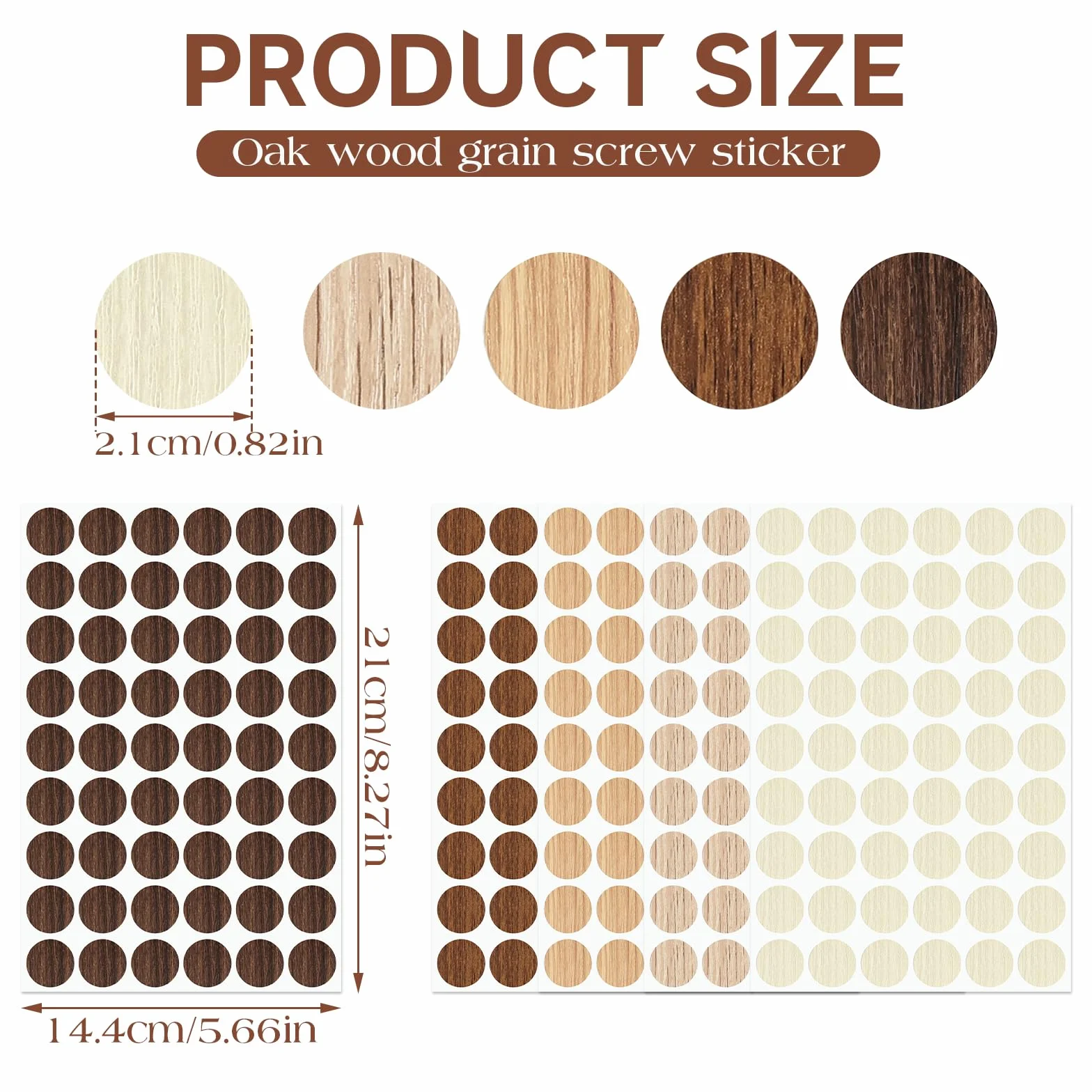 Lot de 540 autocollants pour meubles en bois - Cache-vis en PVC ronds 21 mm, 5 couleurs