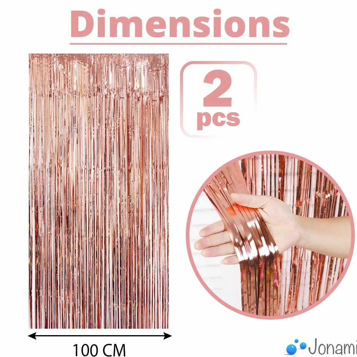Rideau Métallique Tinsel Rosegold, Rideaux à Franges en Aluminium, Toile de Fond pour Fête Anniversaire Mariage