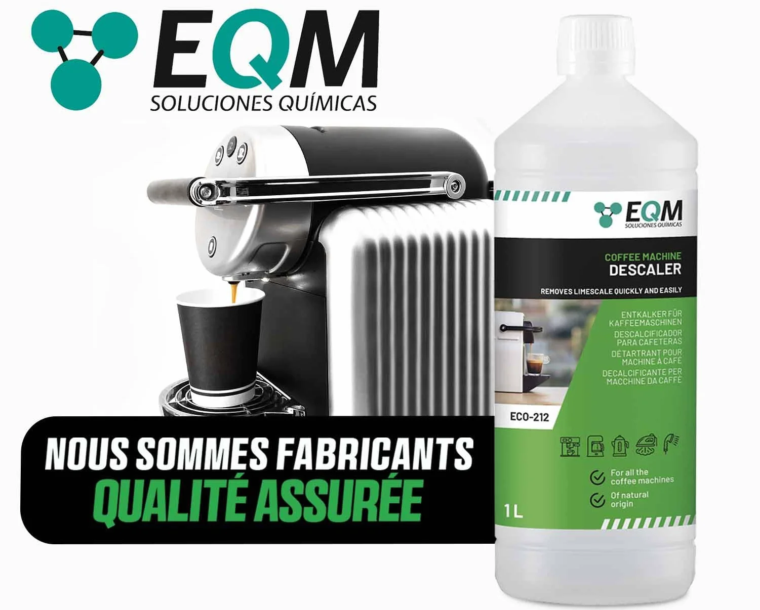 EQM ECO-212 Détartrant machine à café 1L origine naturelle