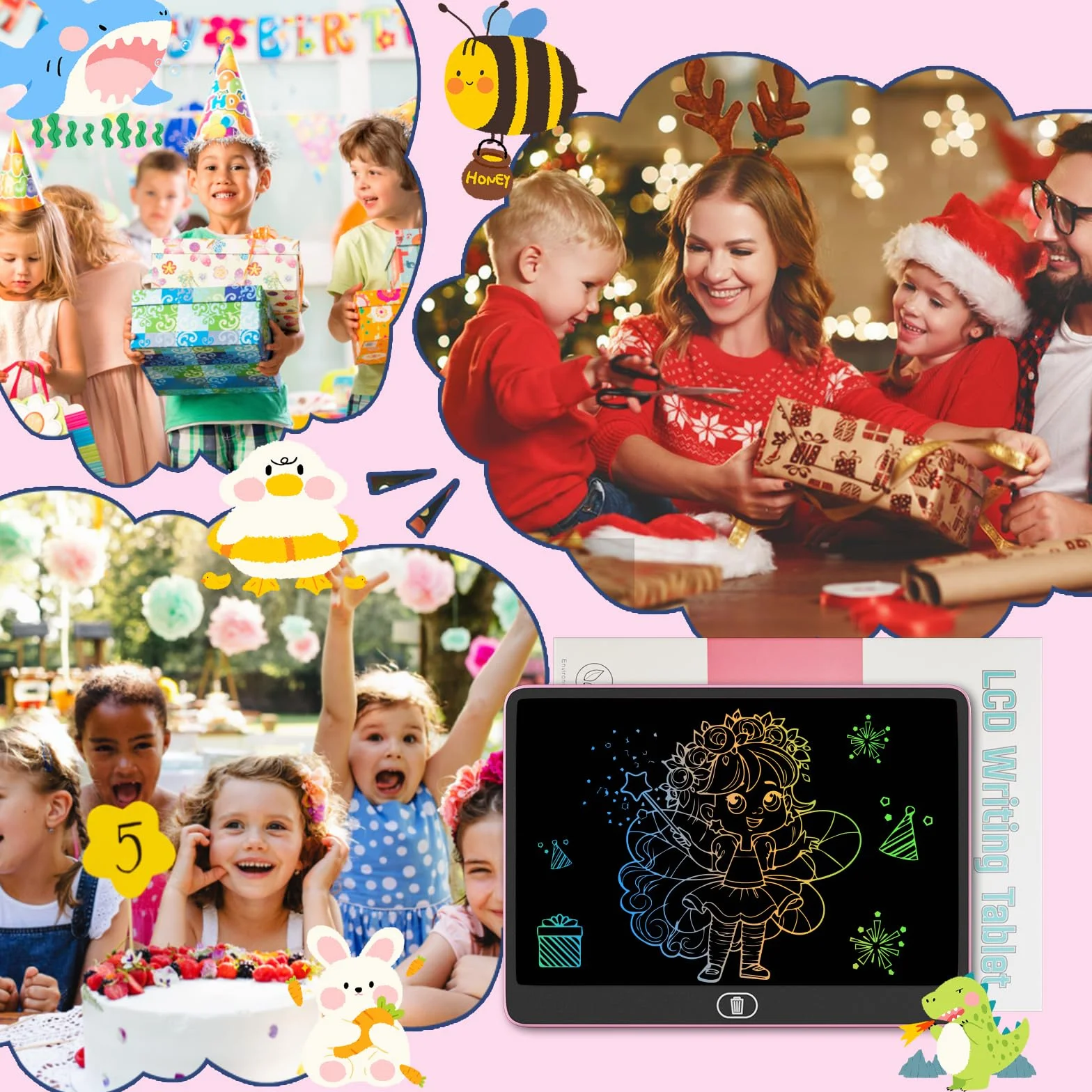 Electight Tablette d'Écriture LCD 16 Pouces, Ardoise Colorée pour Enfants, Cadeau Éducatif 2-7 Ans, Rose