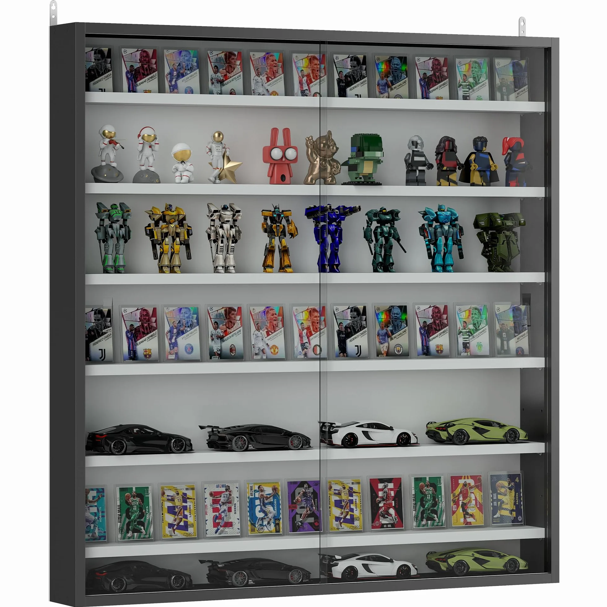 HOMCOM Vitrine pour Collection vitrine Murale 80 x 9,5 x 83 cm avec 6 étagères réglables en Hauteur et 2 Portes coulissantes en Verre, pour Collection de Figurines et Voitures Miniatures, Noir