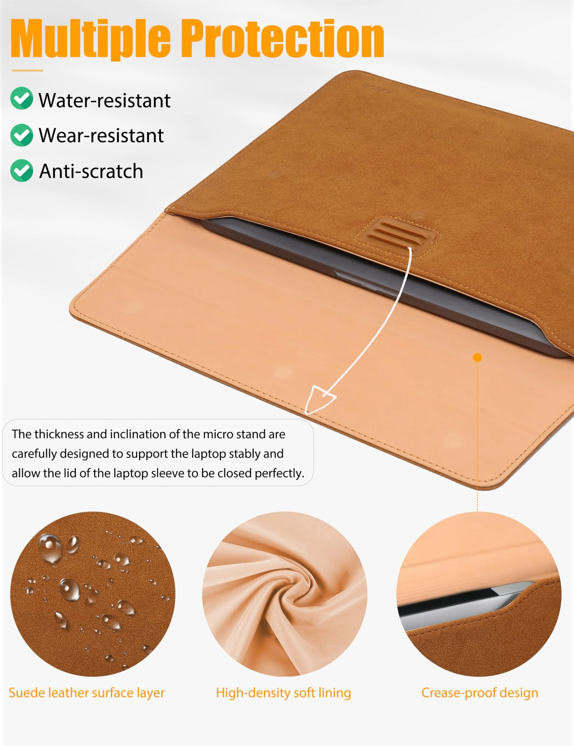 HYZUO 13 Cali Etui na Laptop z Regulowanym Stelażem do MacBook Air 13 M5 A3449 M4 M3 M2 M1 2026-2018, 13" MacBook Neo 2026, MacBook Pro 13 M2 M1, Surface Pro, XPS 13, z Torbką, Brązowy