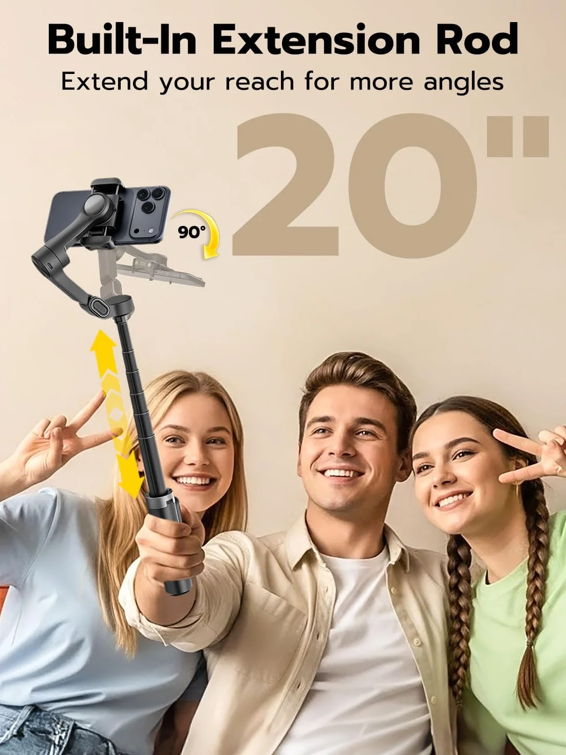 AOCHUAN 3-osiowy stabilizator gimbala do iPhone'a ze śledzeniem twarzy 360°, gimbal do smartfona z otwartym statywem jednym dotknięciem, sterowanie gestami, stabilizator telefonu z magnetycznym