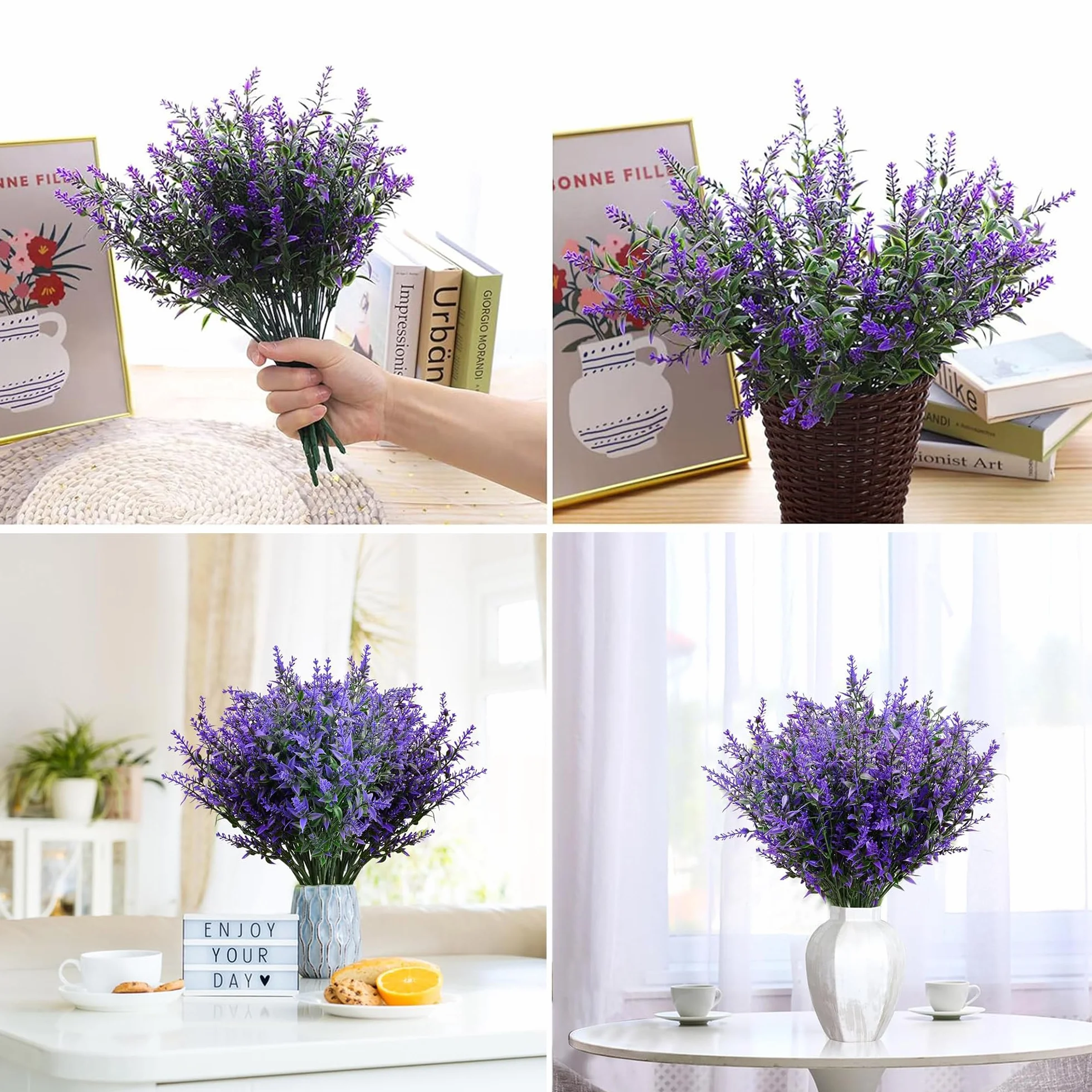 Lavande Fleurs Artificielles Résistantes à UV, Fausses Fleurs en Plastique pour Décoration Extérieur Jardin Violet 16 Pièces