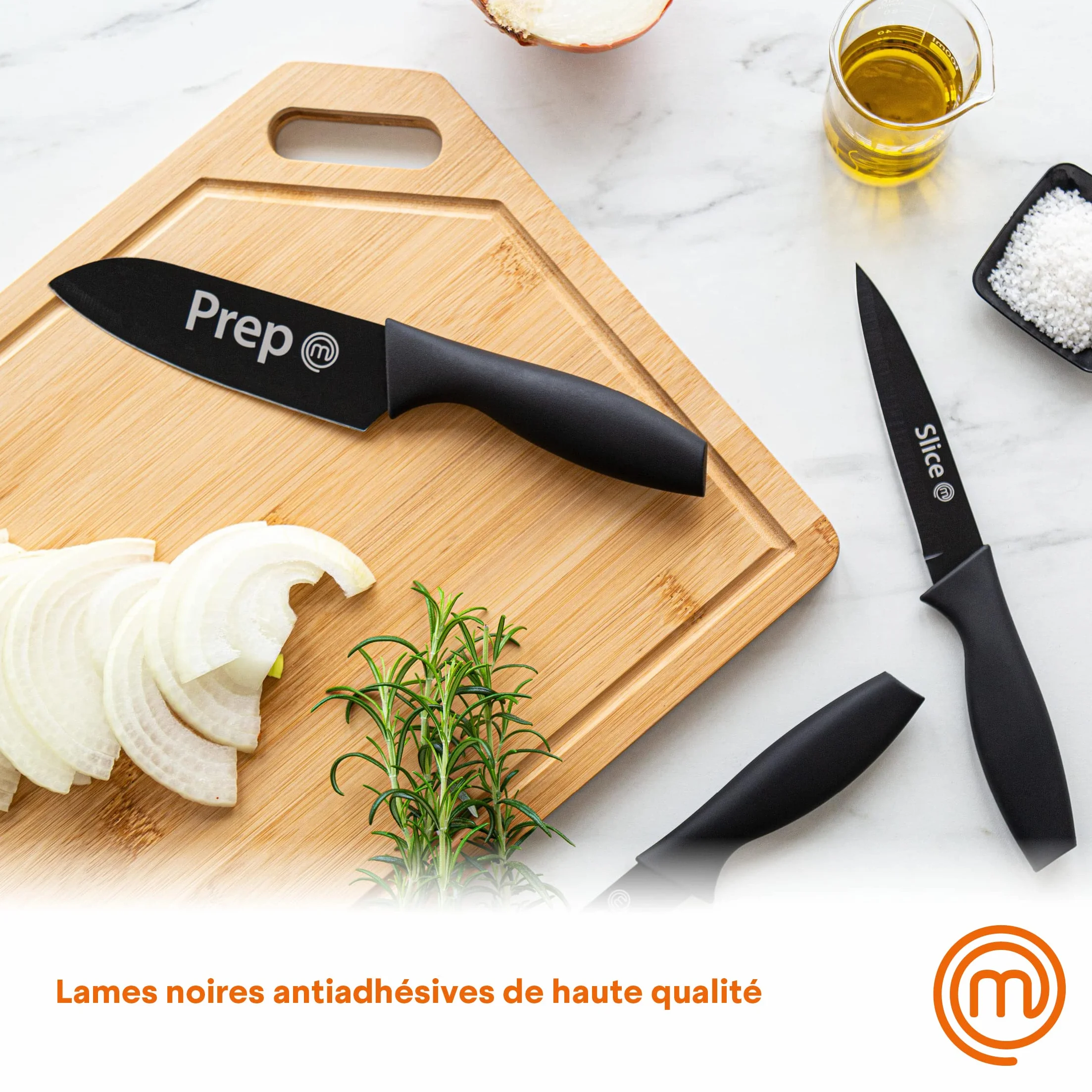 MasterChef Set Couteau Cuisine Acier Inoxydable Revêtement Antiadhésif Manche Ergonomique