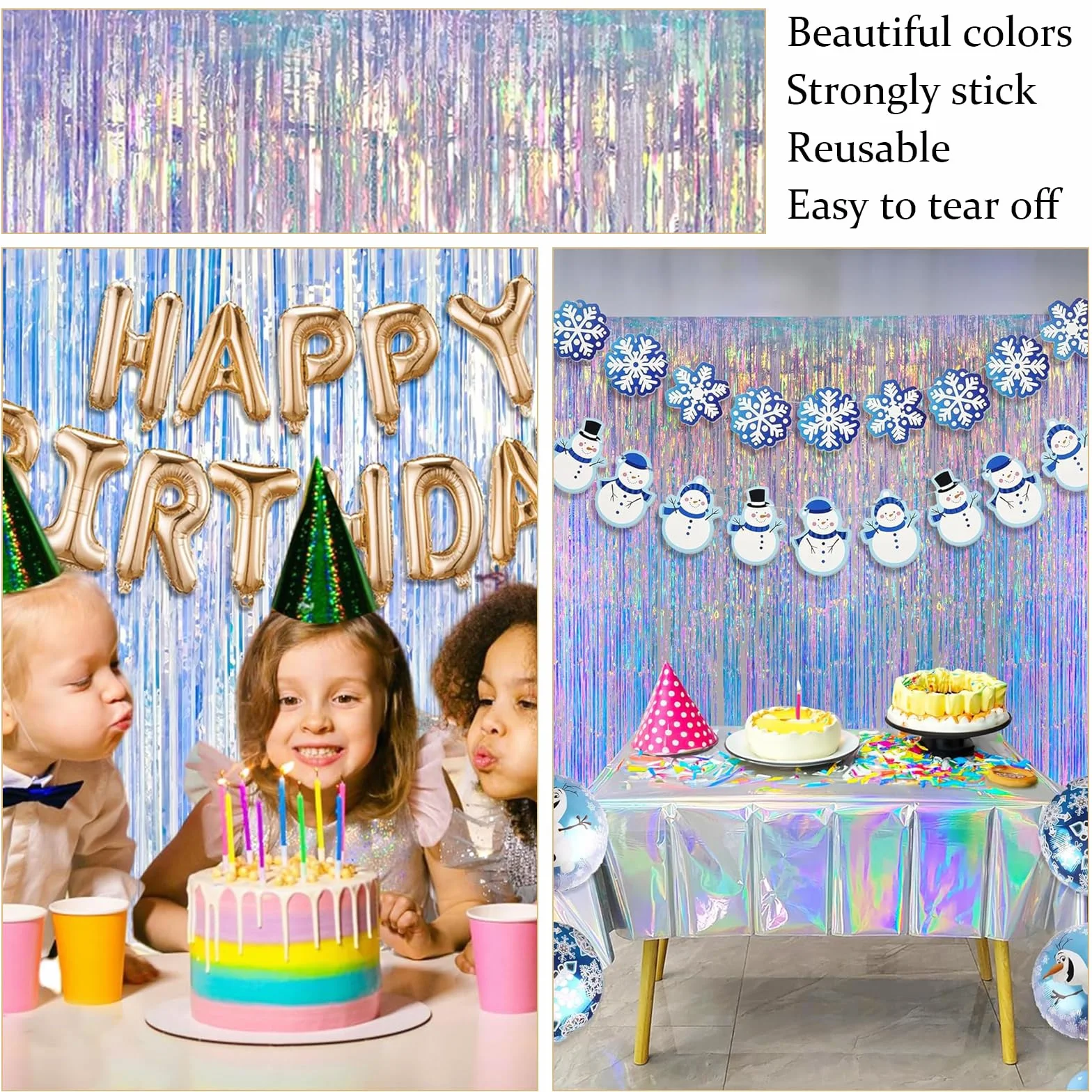 Rideaux métalliques 100 x 200 cm avec franges en feuille, lot de 2 pour fête, anniversaire, baby shower, mariage, décoration sirène